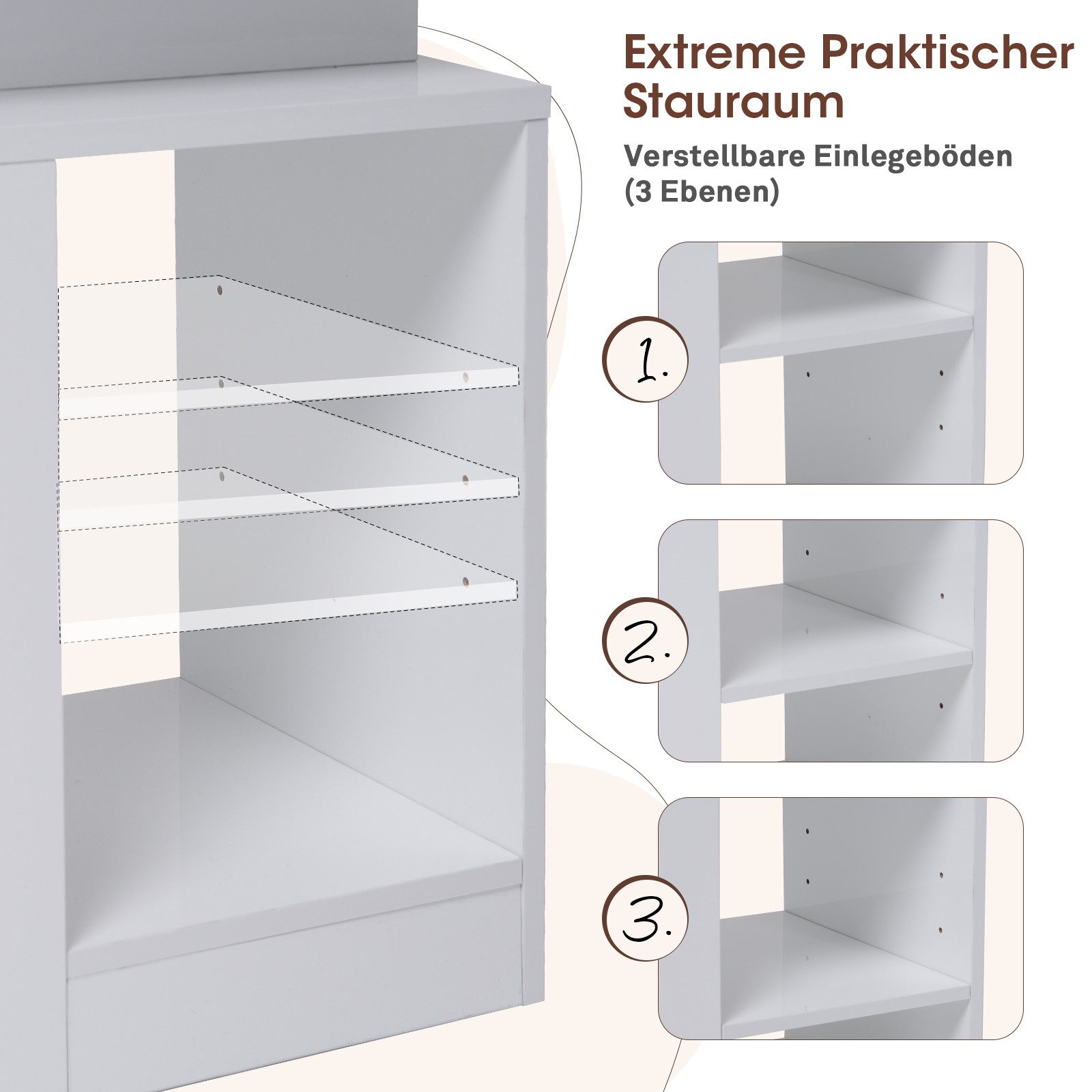 JOIVI Beistelltisch Moderner Beistelltisch im Hochglanz (Wohnzimmertisch in 60 x 32 x 62 cm, Kaffeetisch mit 2 Schuhbladen), Sofatisch für Wohnzimmer, Schlafzimmer, Büro, Weiß