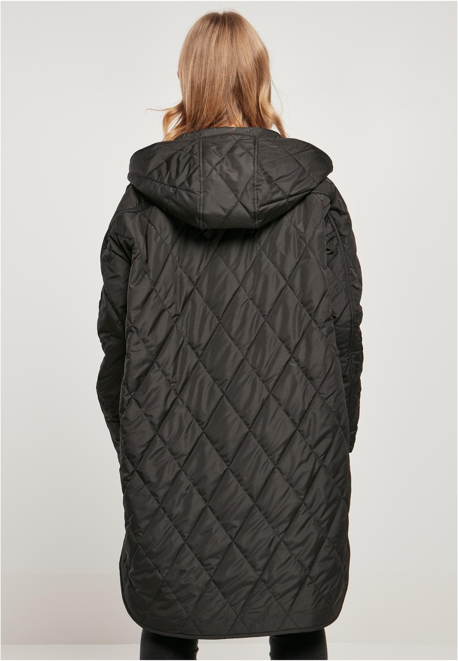 Oversized Outdoorjacke CLASSICS (1-St) black Hooded Coat Ladies Damen Diamond Quilted URBAN