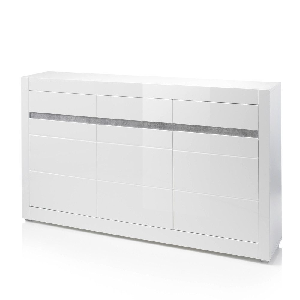 Lomadox Wohnwand COGO-61, (Spar-Set, 2-St), in Hochglanz weiß mit Griffmulden in Betonoptik 217x165x42cm