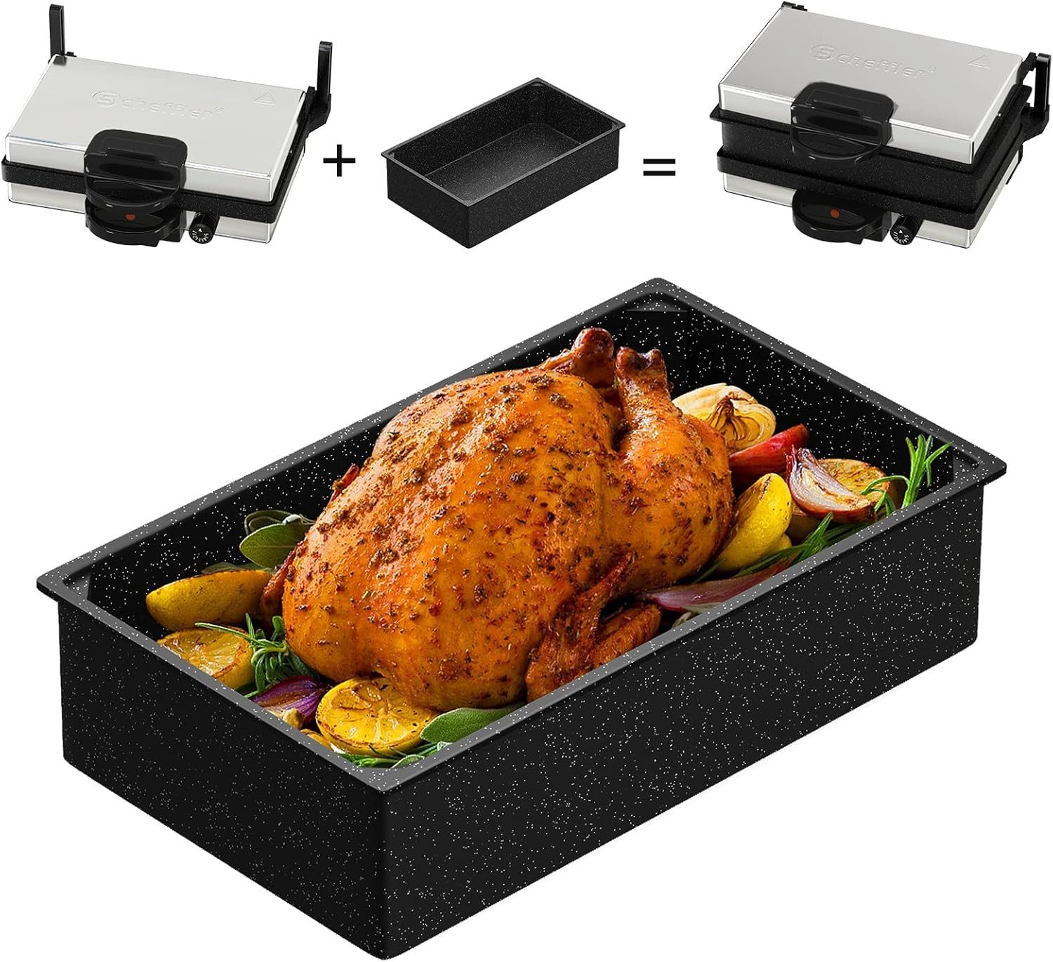 Scheffler Kontaktgrill Kontaktgrill Optigrill Elektrogrill 3 in 1 Multigrill 2000W Grill, Antihaftbeschichtet, Aluminium Kasserolle Feuertopf