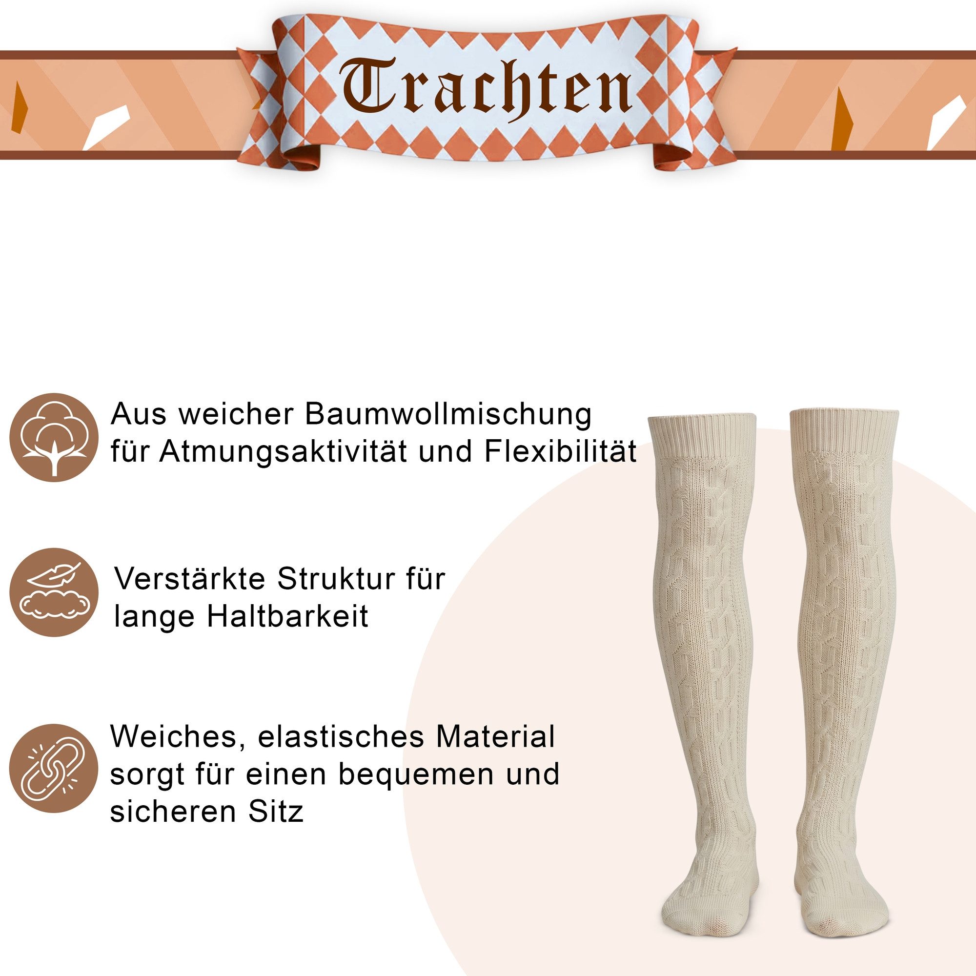 German Wear Trachtensocken GW250- 2xPaar AMZ (2er-Pack) 2er Pack Lange Trachtensocken Strümpfe Socken 70cm – Bild 4 von 5
