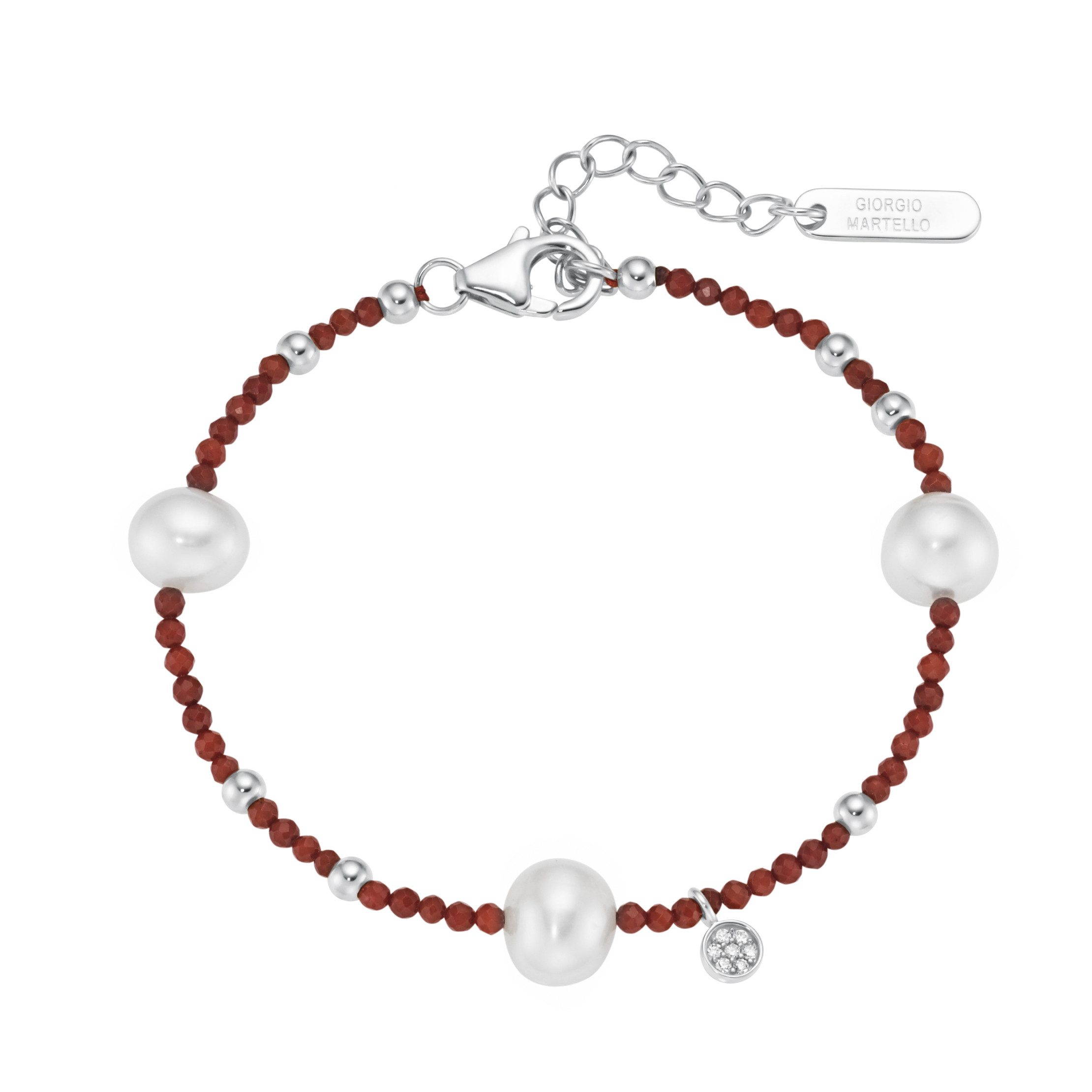 Armband mit Süßwasser-Perlen und Ziersteinen, Silber 925
