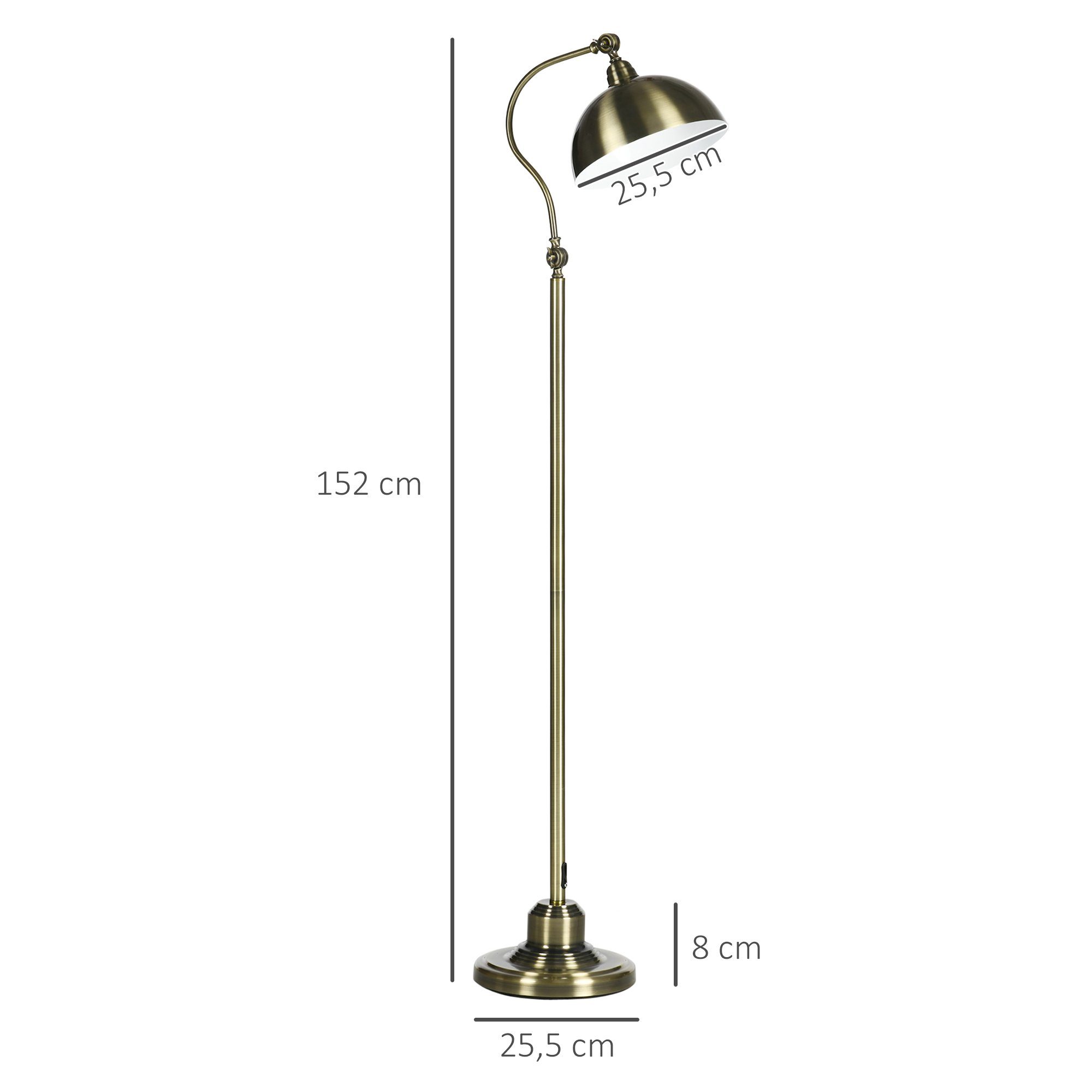 HOMCOM Stehlampe Stehleuchte mit verstellbarem Lampenschirm, 40 W, Metall 42 x 25,5 x 152 cm