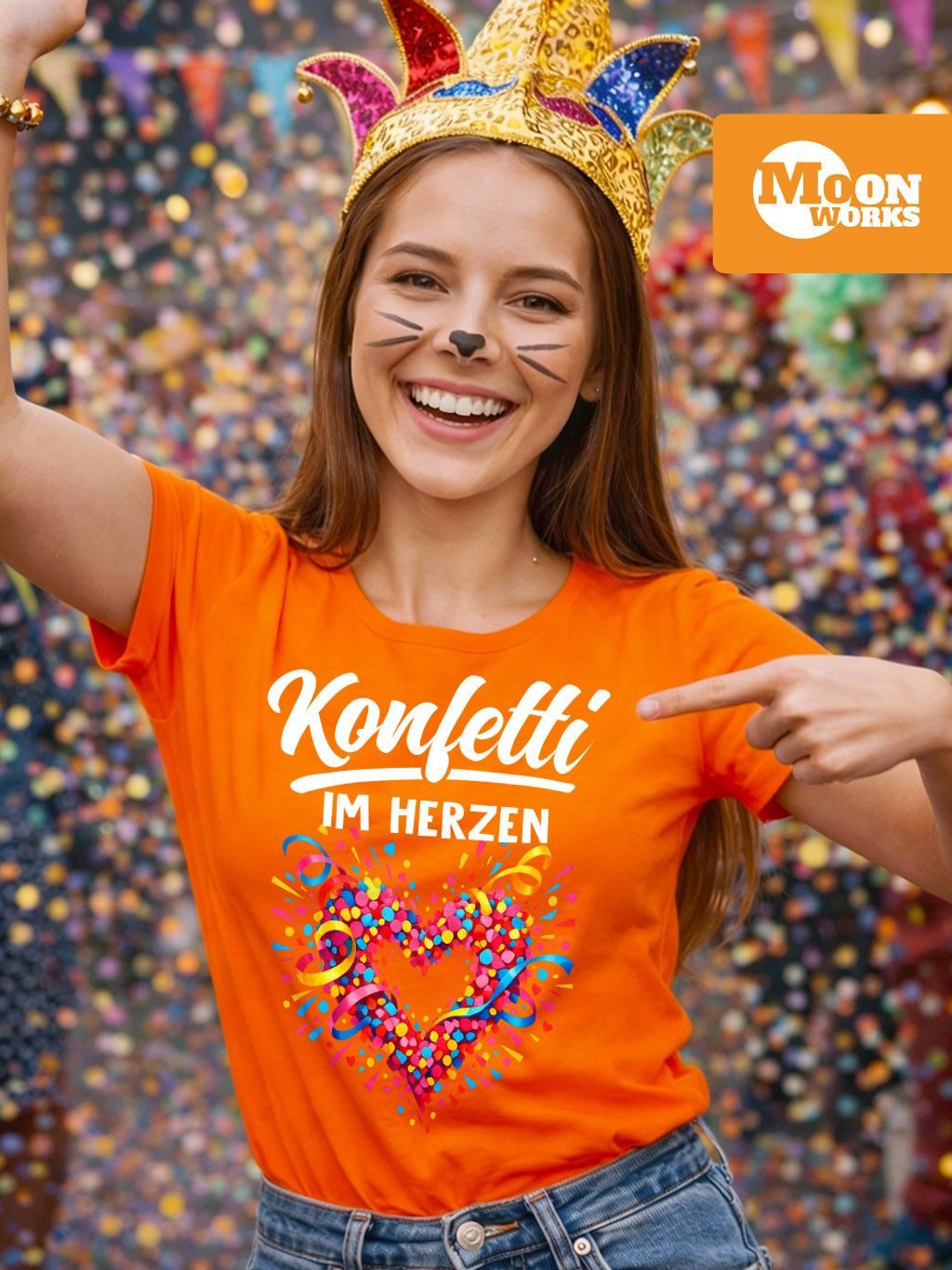 MoonWorks Print-Shirt Damen T-Shirt - Spruch Konfetti im Herzen - Fasching günstig online kaufen