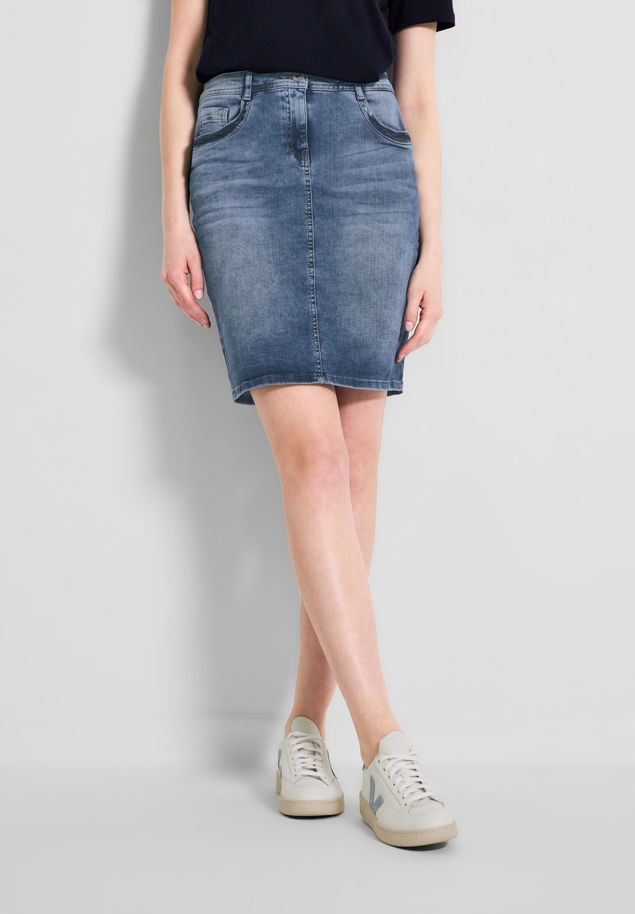 Mittelblaue Jeansrock Cecil Waschung 5-Pocket-Style,