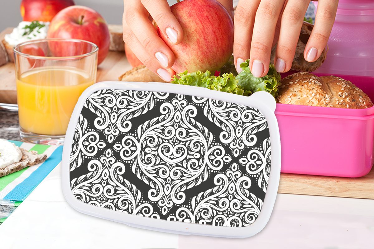 MuchoWow Lunchbox Muster - Snackbox, Mädchen, Abstrakt Weiß, (2-tlg), Kunststoff Kunststoff, für Brotdose Brotbox Erwachsene, rosa Kinder, 
