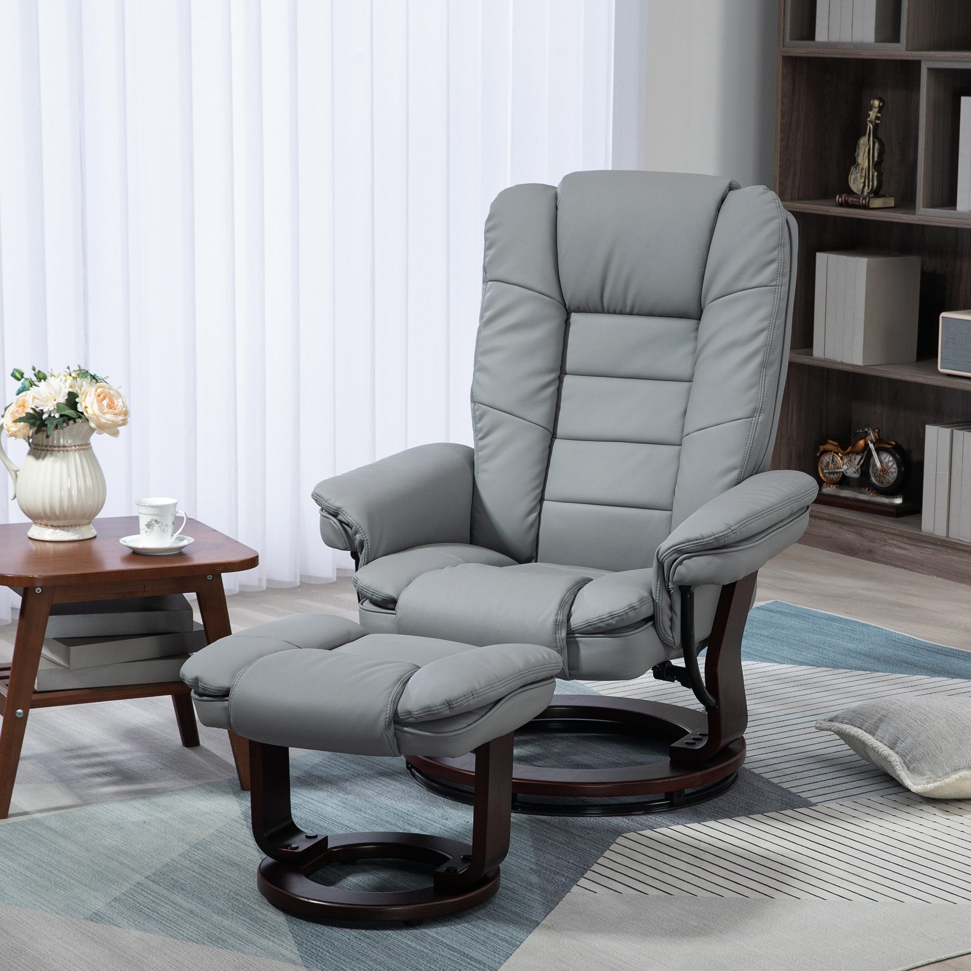 HOMCOM Relaxsessel 360°Drehbarer Fernsehsessel mit Liegefunktion, Hocker (TV-Sessel, 1-St., Ruhesessel), bis 130 kg belastbar für Wohnzimmer Kunstleder, Grau