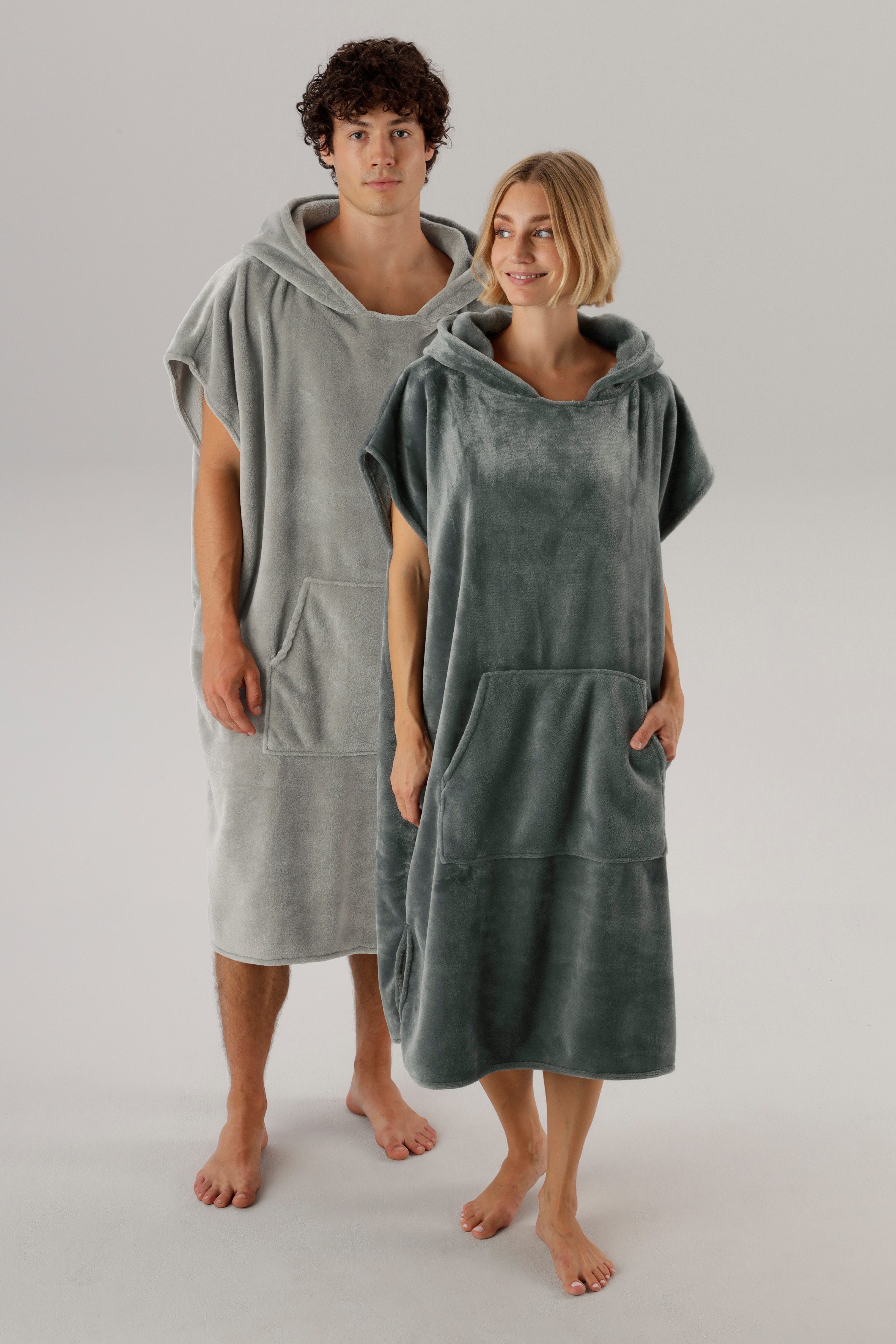 OTTO home Badeponcho Miia, Surfponcho ideal für Sauna, Spa & im Urlaub, Langform, Microfaser, Kapuze, ohne, weich und kuschelig, plüsch, Unisex, für Damen und Herren
