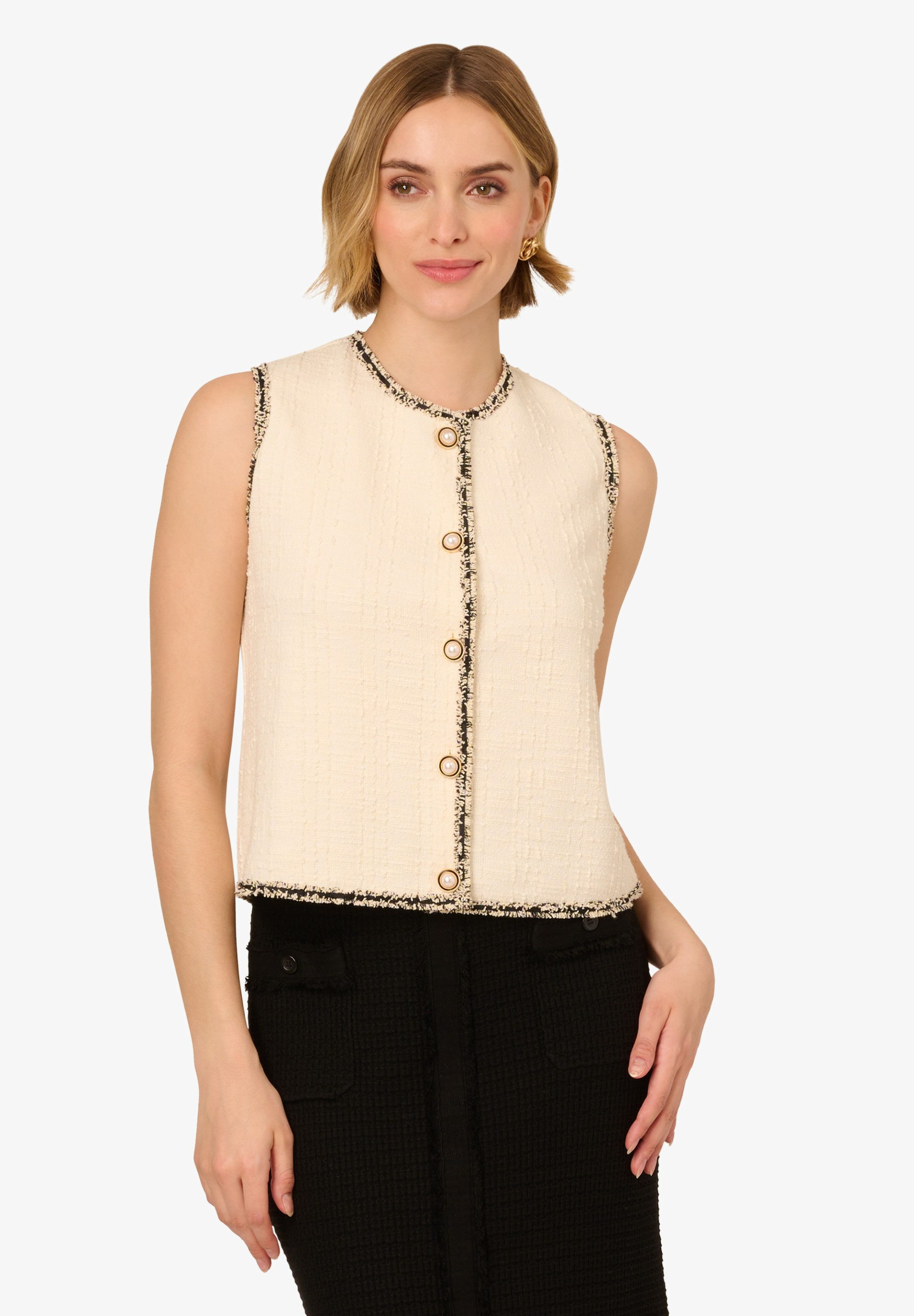 Adrianna Papell Sweatweste Sleeveless Button Front Knit Tweed Cardigan Vest with Fringe Casual, Basic, Abendessen, Arbeit