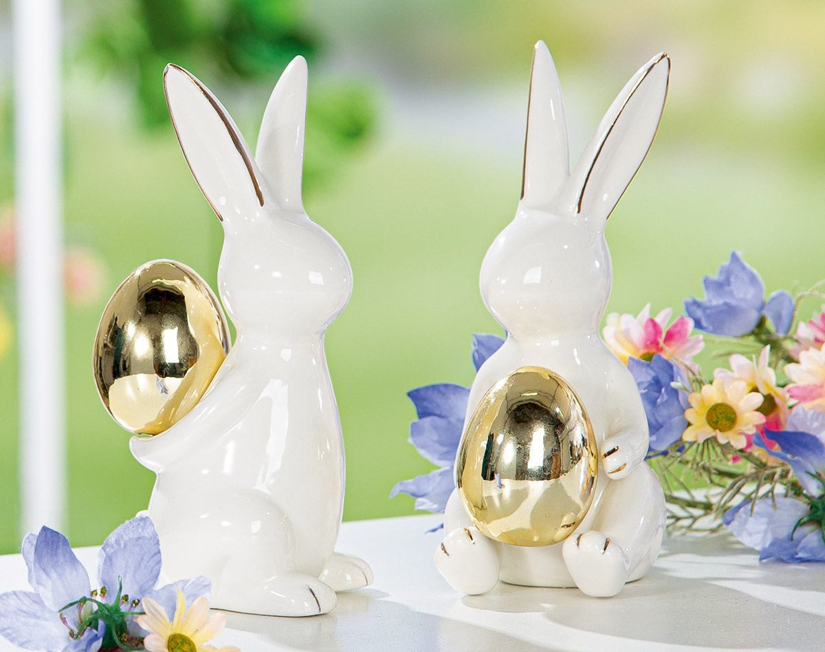 Osterfigur 2er Set Hasenfiguren Hugo – Edle Osterdekoration aus Porzellan