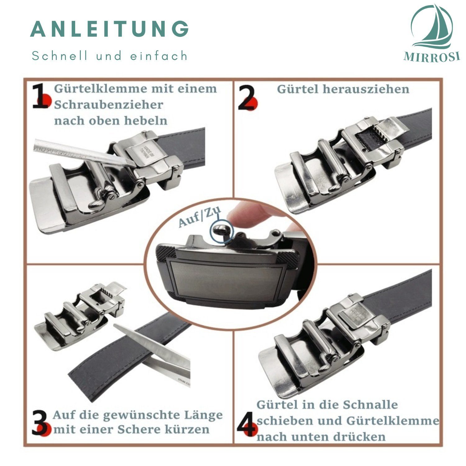 MIRROSI Ledergürtel Herren Automatik Breit 35mm, Kürzbar Business Anzug Hochwertige Verarbeitung Perfektes Geschenk für Männer – Bild 3 von 3