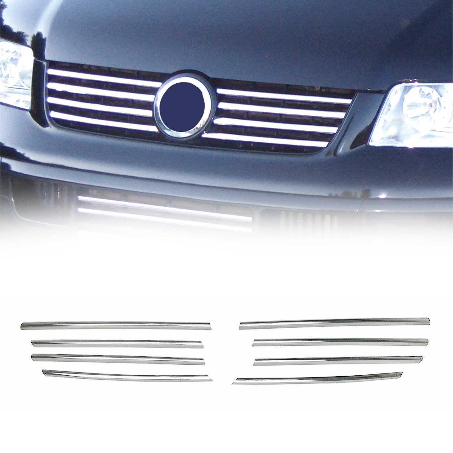 OMAC Zierleisten-Aufkleber Kühlergrill Grillleisten für VW Transporter T5 2003-2010 Chrom 8x, (8tlg), Langlebig,Einfache Reinigung,Einfache Installation,Rostbeständig