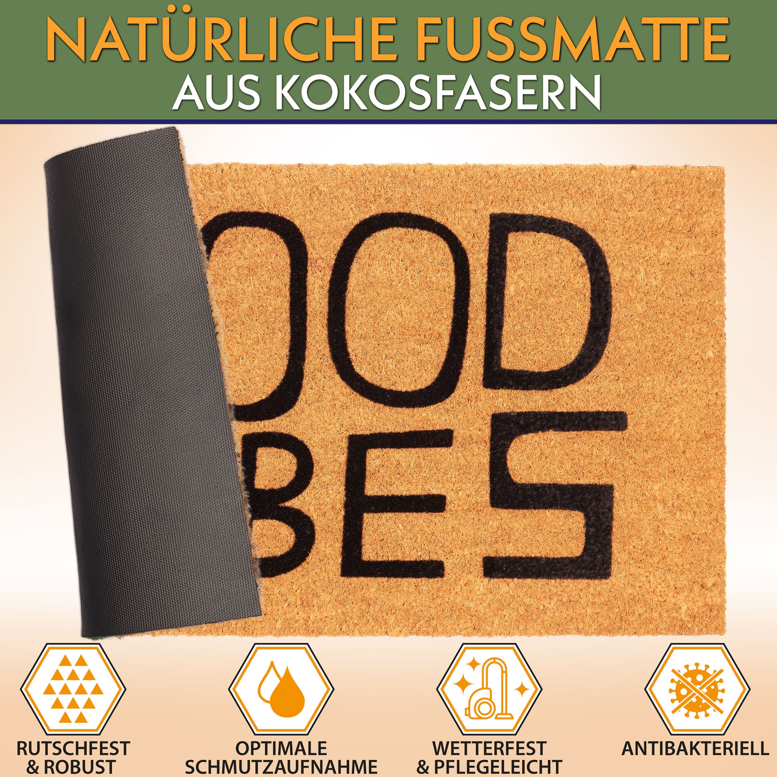 BRUBAKER Fußmatte Good Vibes - 45 x 75 cm Schmutzfangmatte - Braun, Rechtec günstig online kaufen