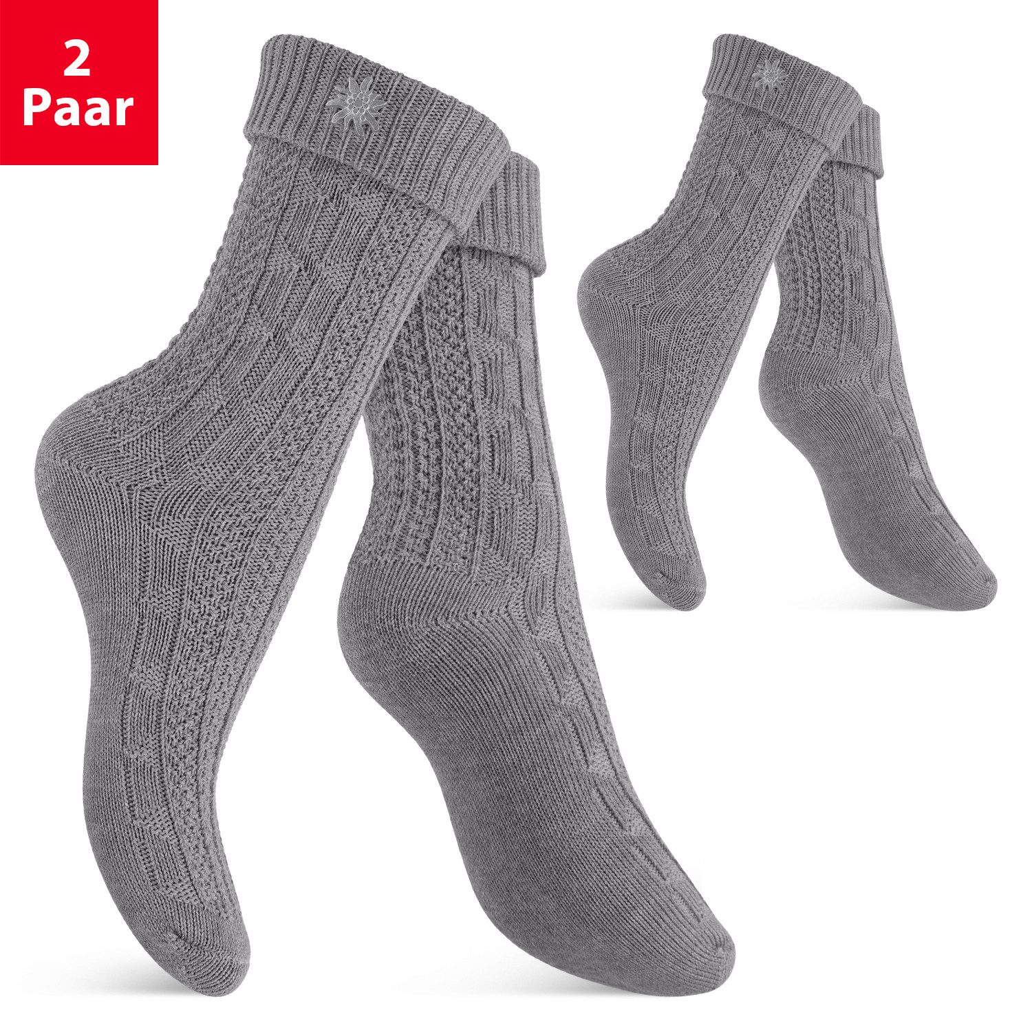 celodoro Trachtensocken Trachten Socken (2 Paar) mit Edelweiß-Pin für Damen & Herren