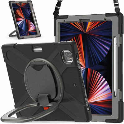 Wigento Tablet-Hülle Für Apple iPad Pro 12.9 2022 / 2021 / 2020 / 2018 360 Grad Hybrid Outdoor Schutzhülle Case Schwarz Tasche Cover Etuis