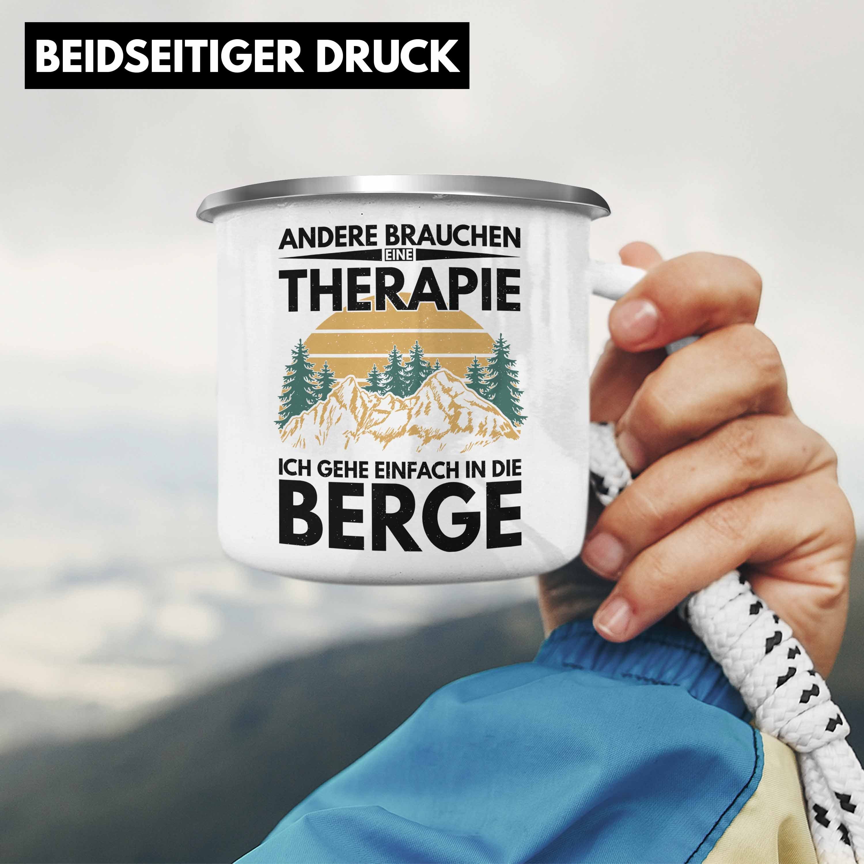 Therapie Wandern - Thermotasse Spruch Trekking Klettern Geschenk Trendation Silber Lustig Trendation Emaille Berge Tasse