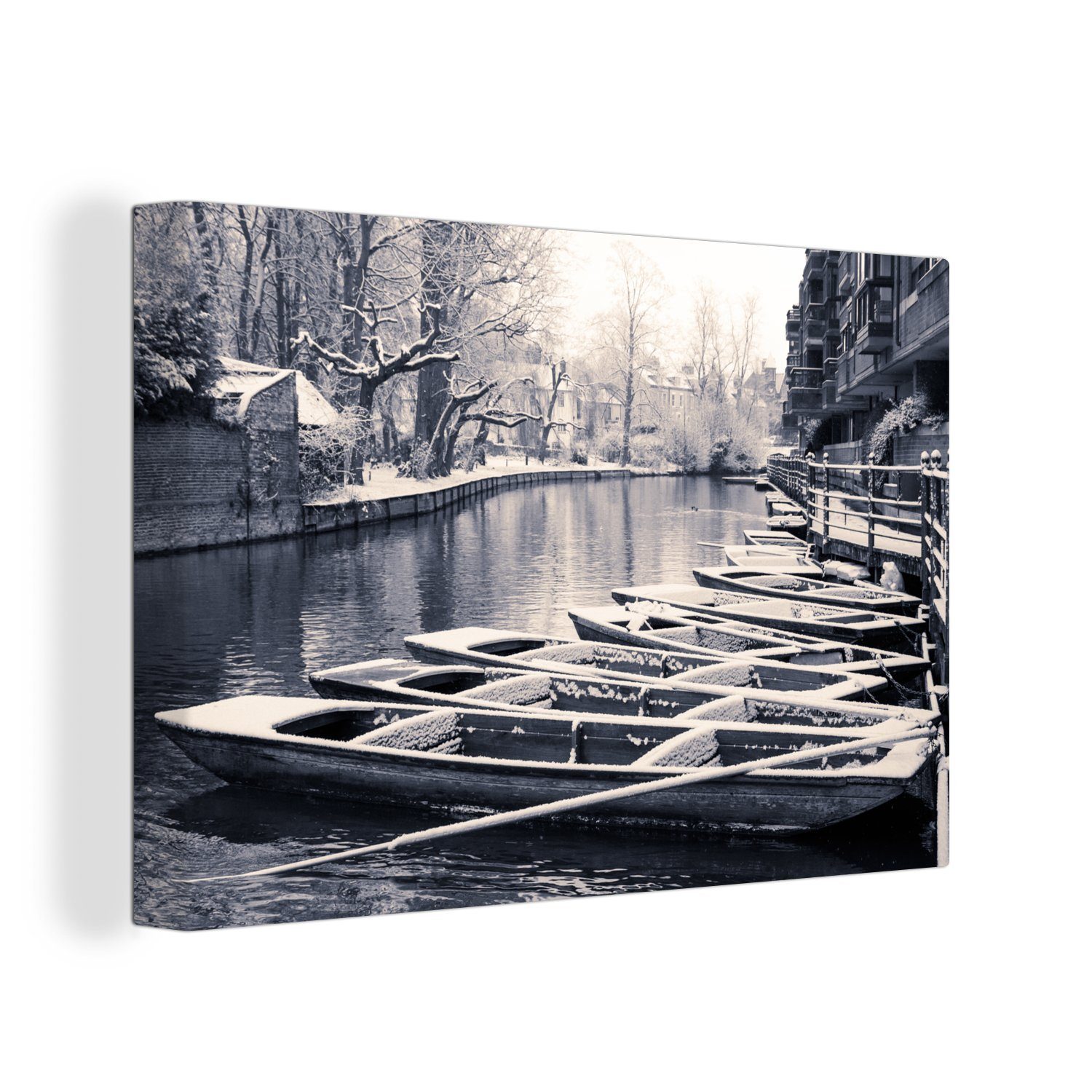 OneMillionCanvasses® Leinwandbild Schwarz-Weiß-Fotografie von Stocherkähnen, (1 St), Wandbild Leinwandbilder, Aufhängefertig, Wanddeko, 30x20 cm