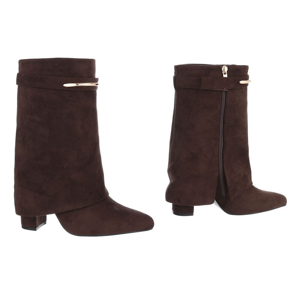 Ital-Design Damen Kniehoher Stiefel mit Blockabsatz und Deko-Detail High-Heel-Stiefel (92457578) Blockabsatz Stiefel in Braun – Bild 4 von 5