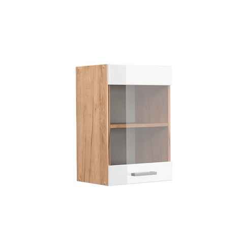 Vicco Hängeschrank Hängeglasschrank 40 cm R-Line Goldkraft Weiß Hochglanz