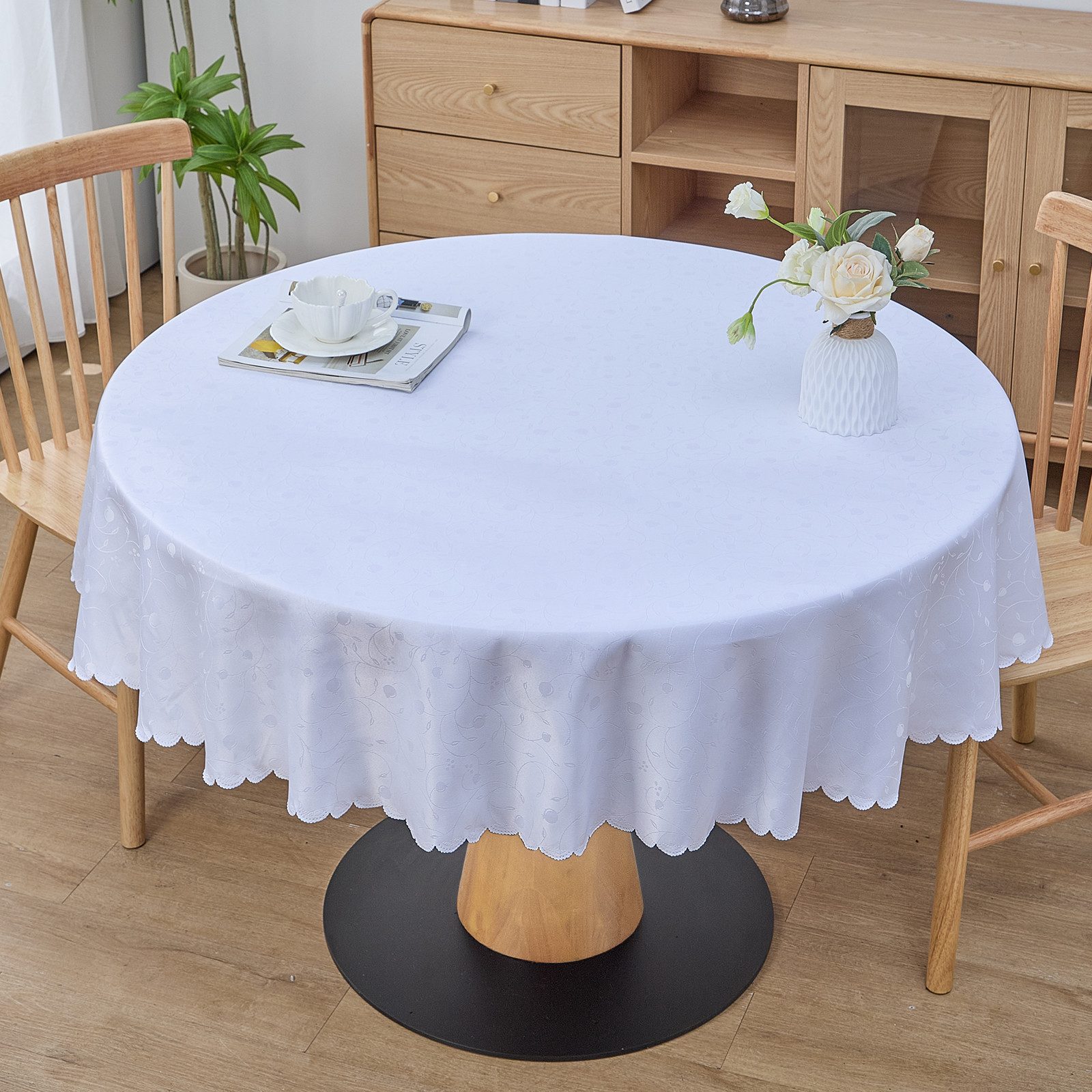 Simurq Tischdecke Abwaschbar - Lotuseffekt, Wasserabweisend & Pflegeleicht Tischdecken (Tischdecke weiß Grau Beige Tischdecke Rund - Tischtuch Table Cloth)