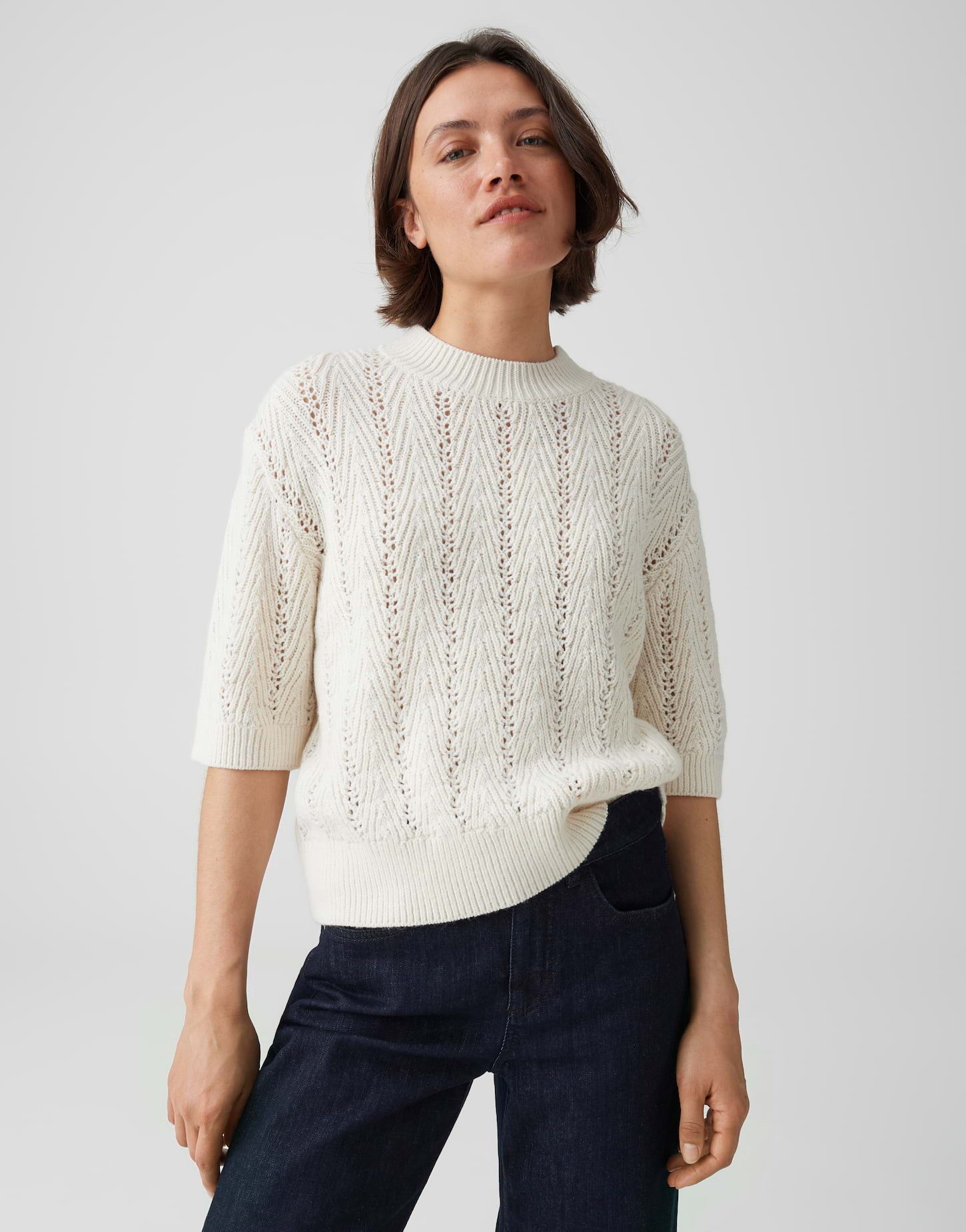 OPUS Kurzarmpullover Kurzarmpullover mt Ajourstrickmuster Regular Fit Vielseitig kombinierbar für casual Looks