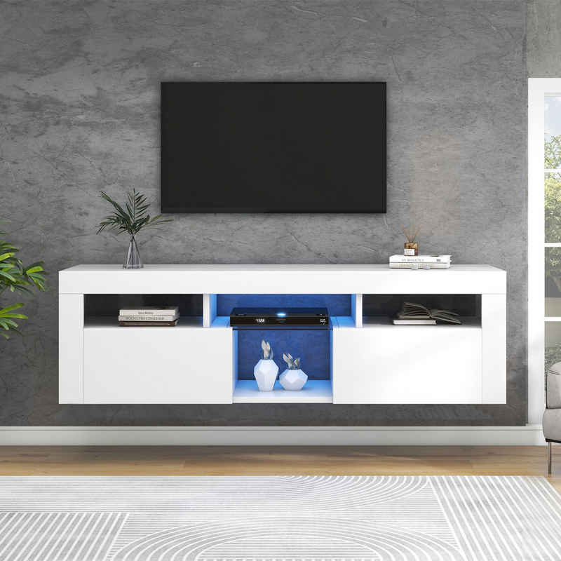 EXTSUD TV-Schrank Modernes 140 cm großes weißes TV-Schrank mit LED-Beleuchtung