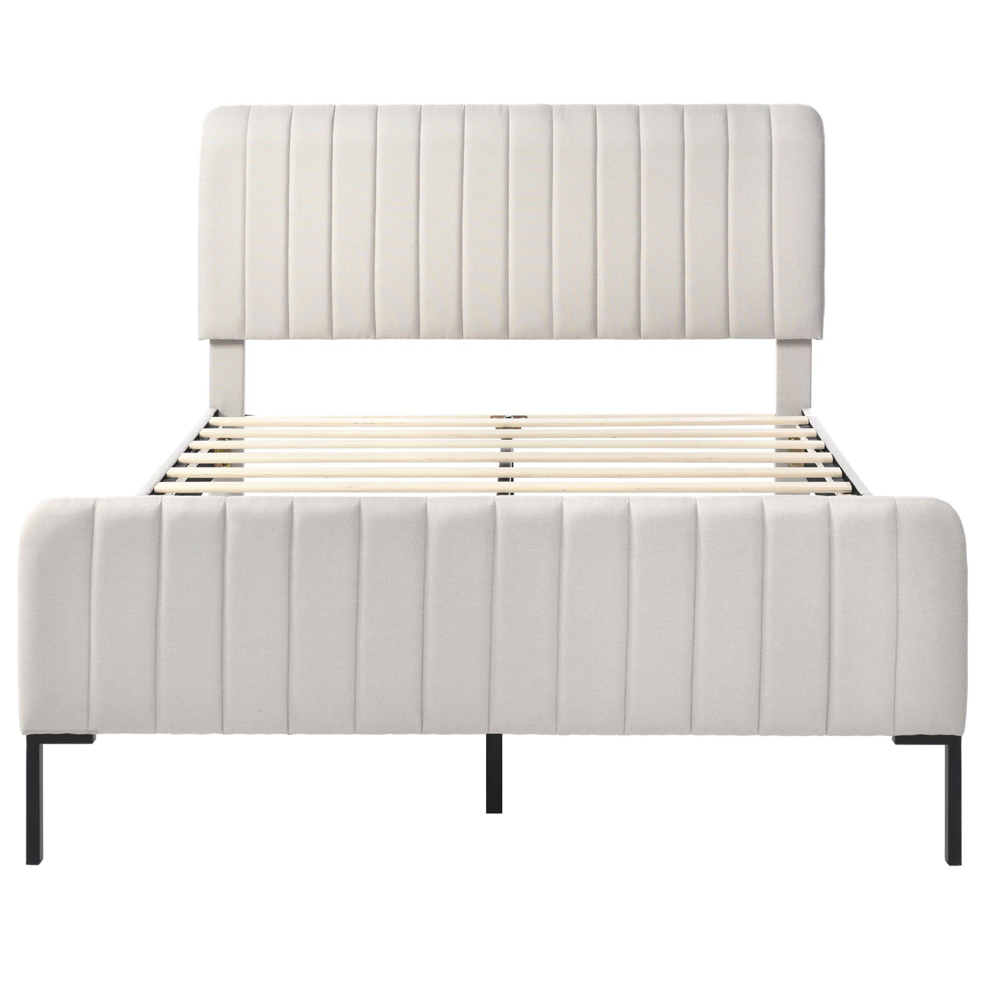 Polsterbett (Doppelbett 180x200 cm), verstellbares Kopfteil, stabiler Lattenrost, Leinen
