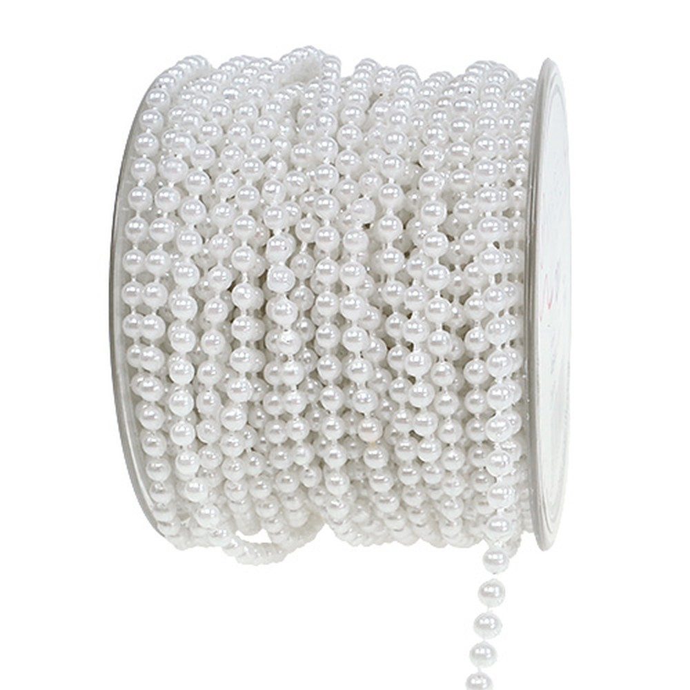 Mabella Decorbänder Bastelperlen Perlenband Weiß 4mm 20m - Hochzeitsdekoration Tischdeko