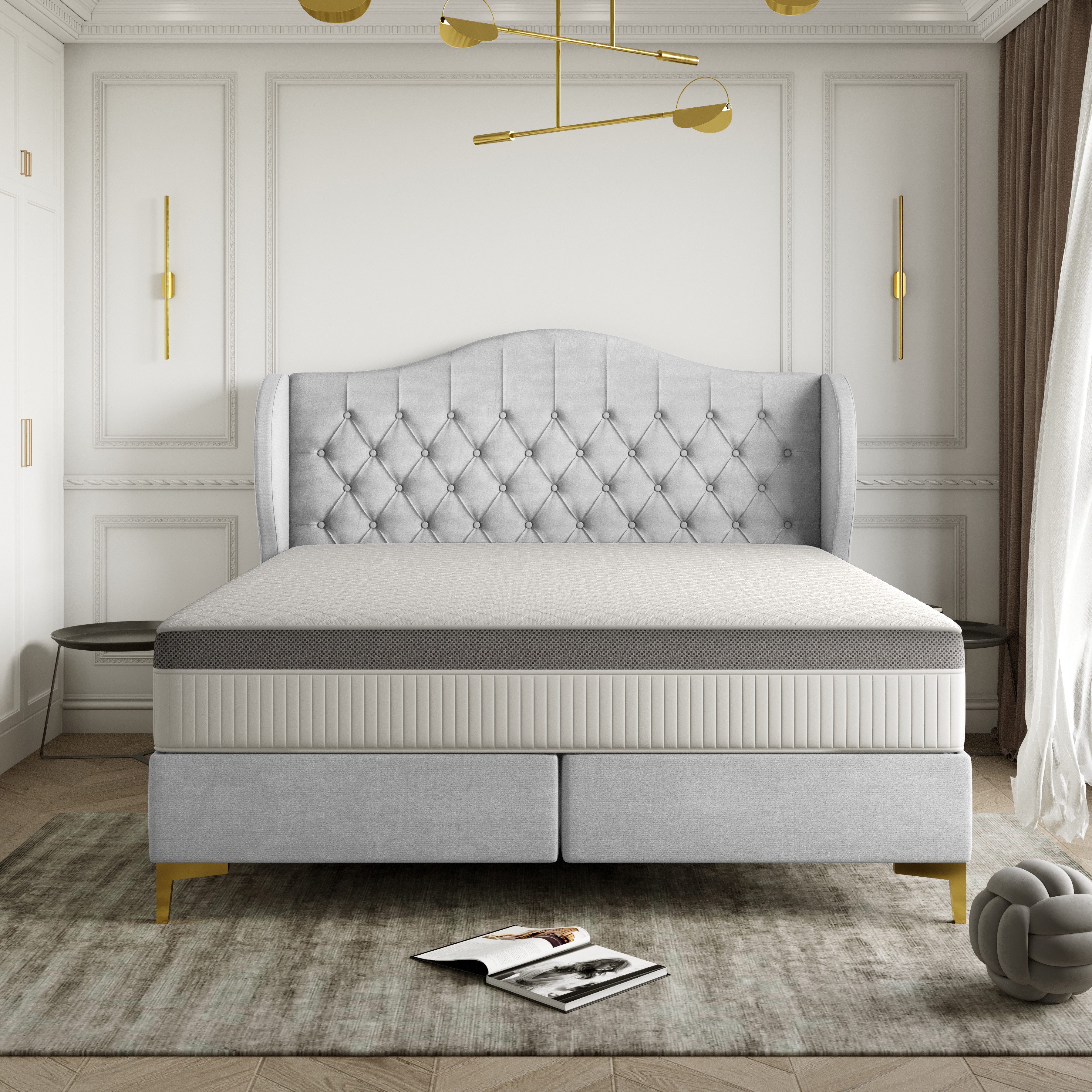 Kaiser Möbel Polsterbett LEGEND Bett mit Kokos-Taschenmatratze,Klassisches Designerbett (Bett mit Matratze), Mit Matratze und Bezug