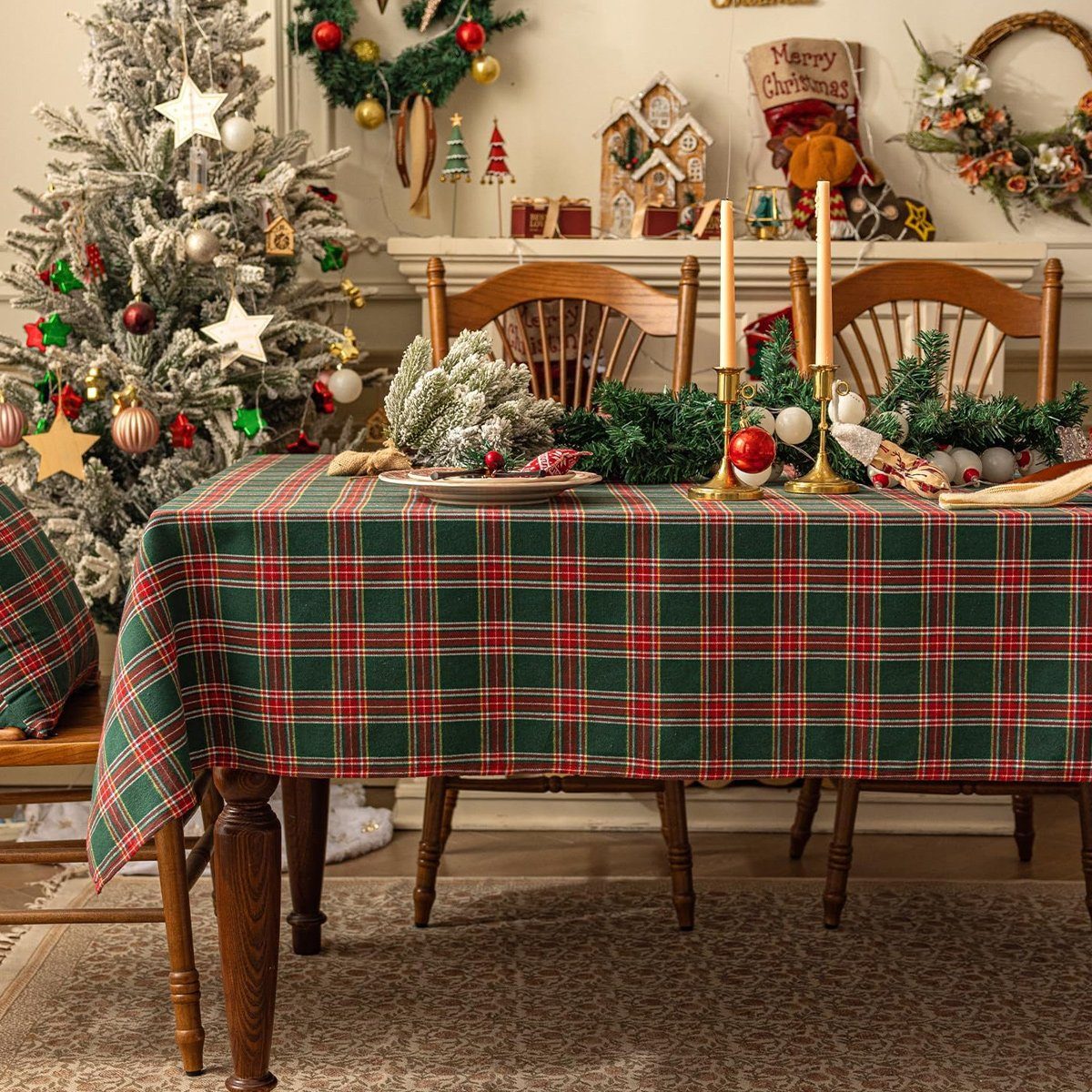 Jormftte Tischdecke Tischdecke,Karierte,Rechteckige,für Deko Weihnachten Rot Party Weihnachten Grün4