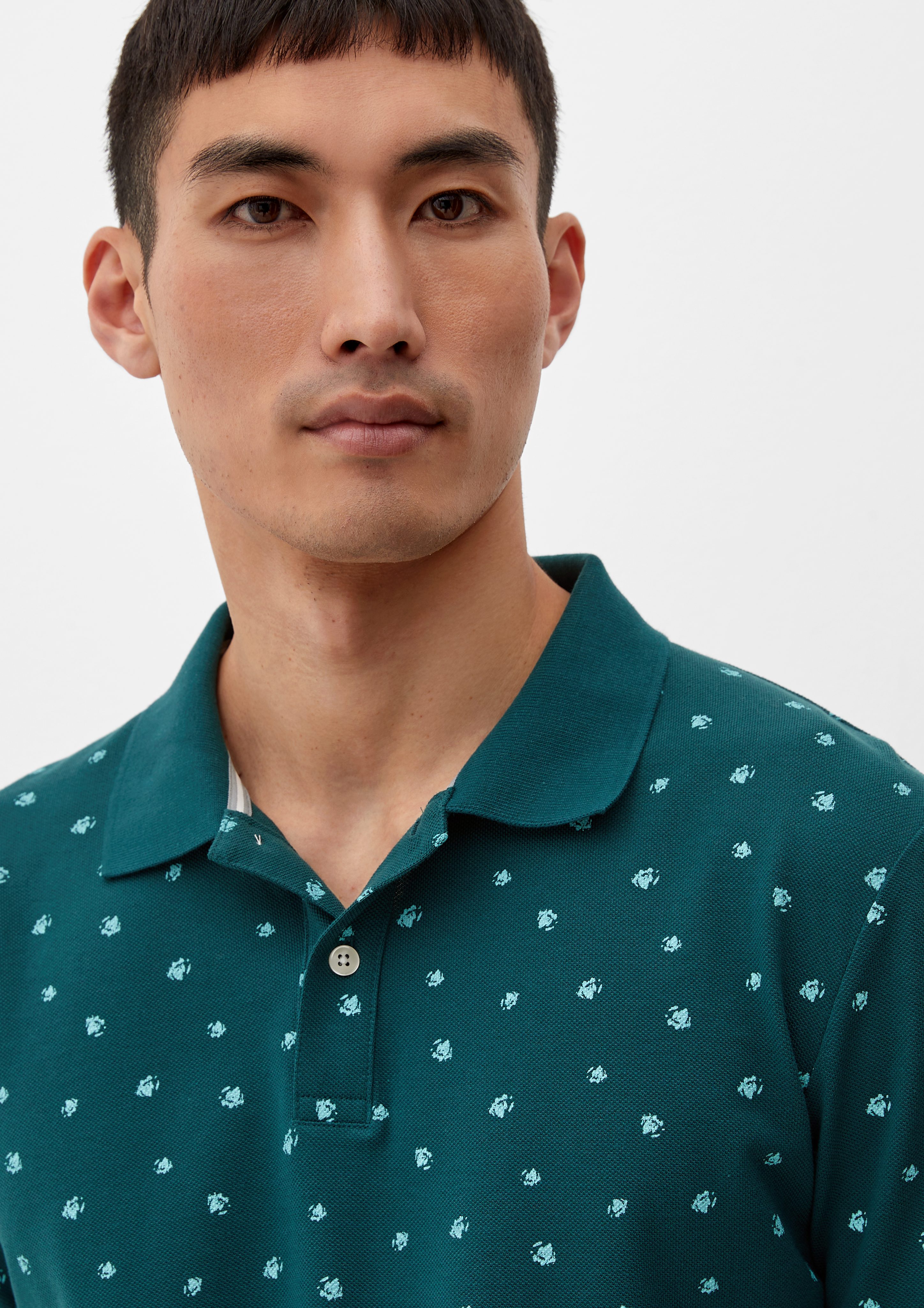 Poloshirt mit s.Oliver Allover-Print tannengrün Kurzarmshirt