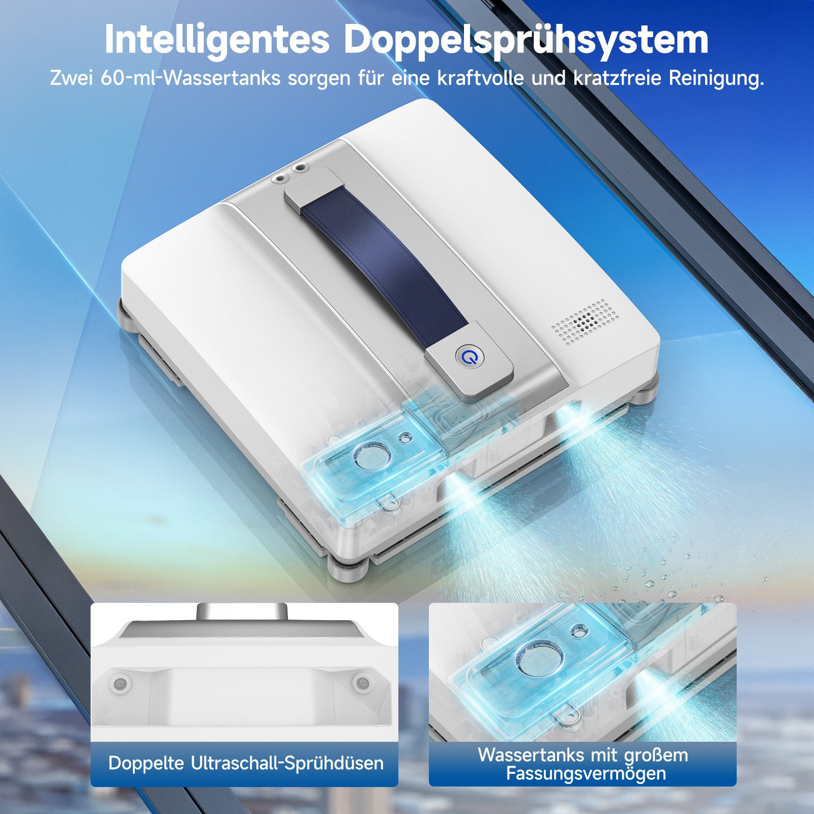 lubluelu Fensterputzroboter CHYW200 Intelligenter Fensterputzer Fenstersauger mit Fernbedienung weiß