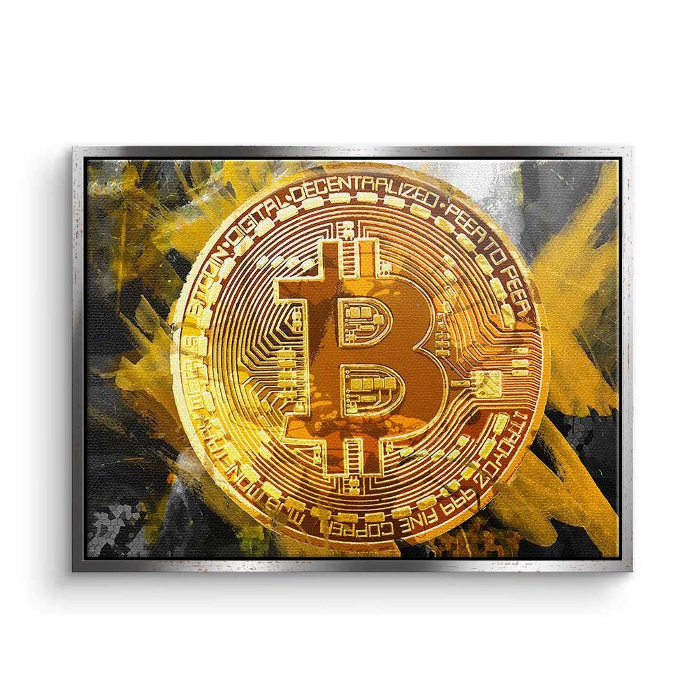 DOTCOMCANVAS® Leinwandbild, Premium Leinwandbild - Crypto - Painting Bitcoin - Trading silberner Rahmen
