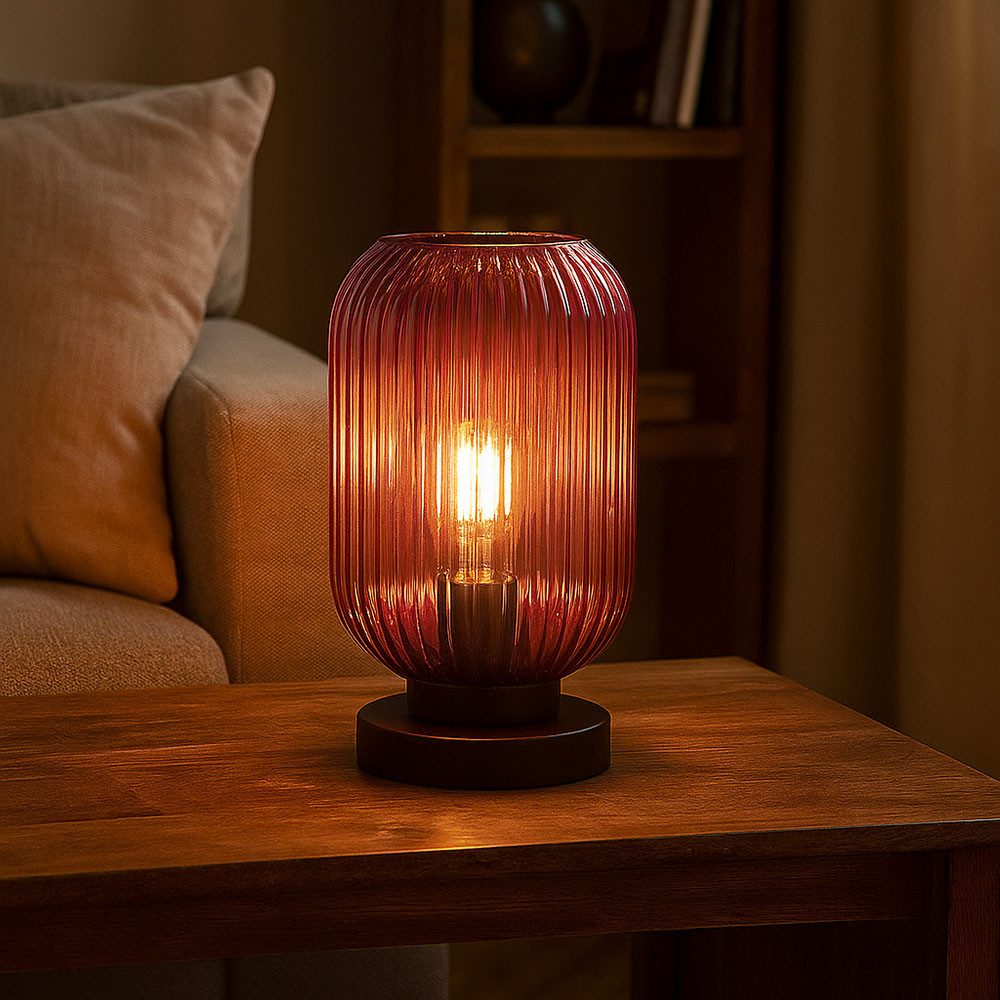 GLOBO LIGHTING Tischleuchte, Leuchtmittel nicht inklusive, Tischlampe Nachttischleuchte Beistellleuchte 1x E27 Glas lila H 24 cm