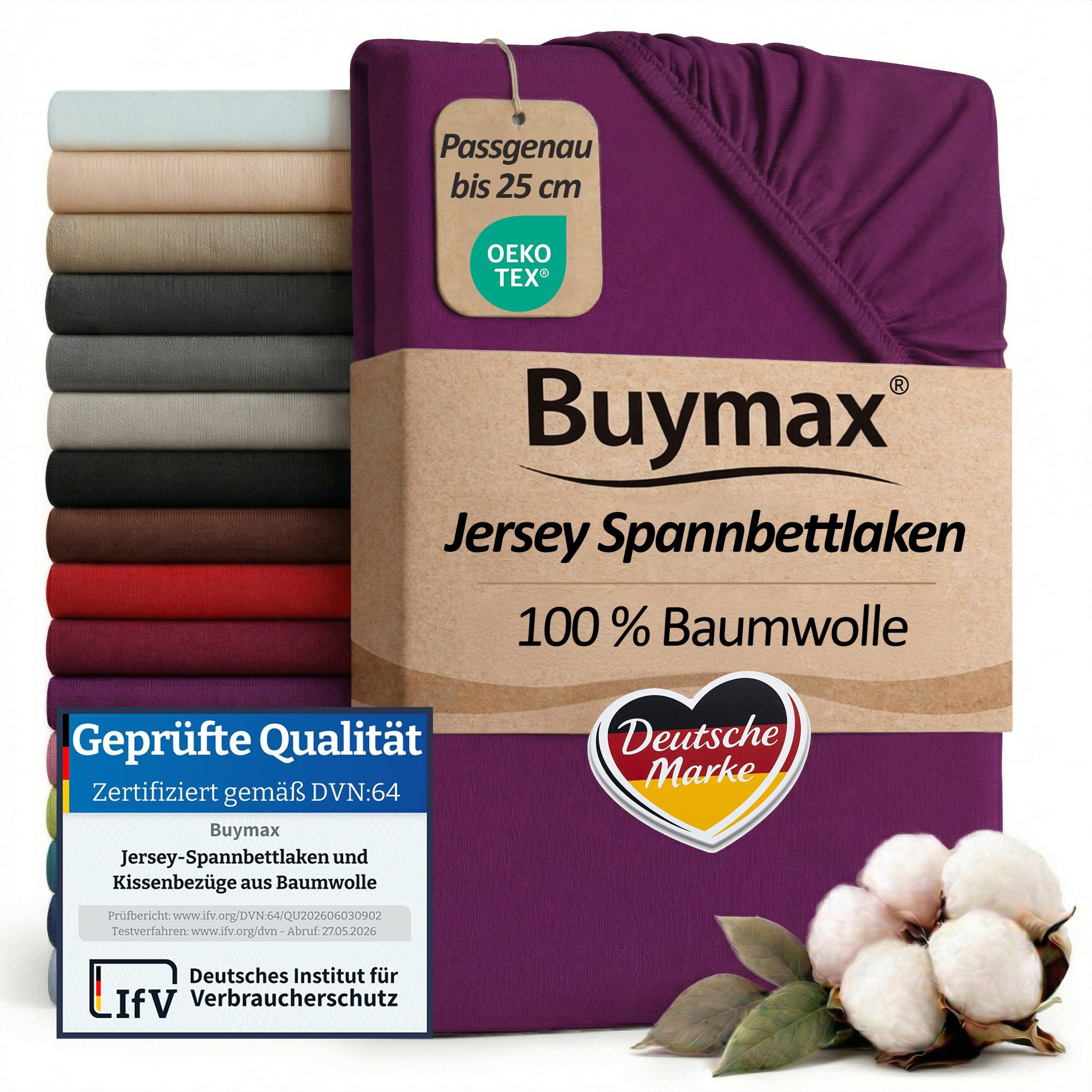 Buymax Spannbettlaken Buymax Jersey aus 100% Baumwolle, Jersey, Gummizug: Rundumgummi, (1 Stück), Pflegeleicht und Atmungsaktiv in Verschiedenen Farben und Größen