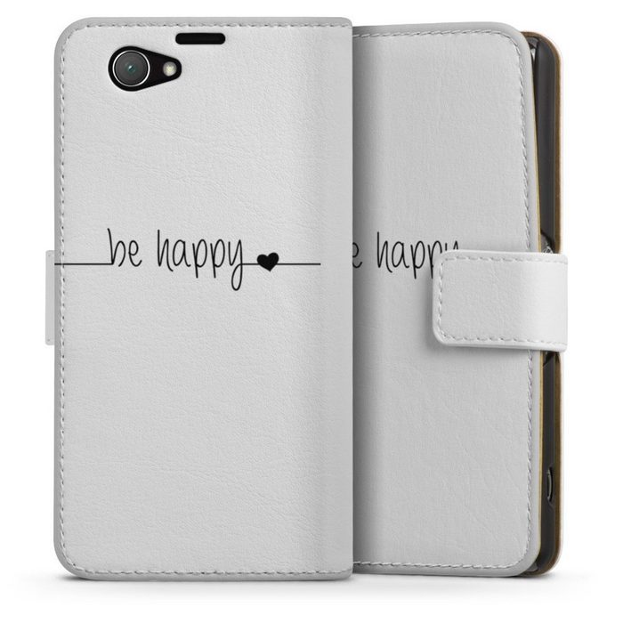 DeinDesign Handyhülle Statement Glück Motiv ohne Hintergrund be happy transparent Sony Xperia Z1 Compact Hülle Handy Flip Case Wallet Cover