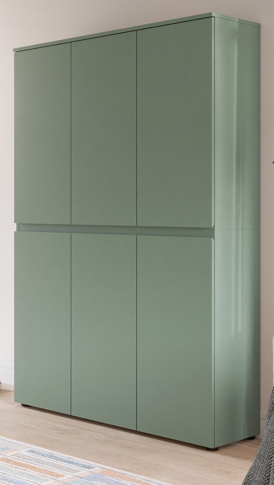 Inn.Furn Mehrzweckschrank Assino (Garderoben- und Schuhschrank in Rauchgrün, 6-türig, 105 x 175 cm) mit Kleiderstange und 14 Einlegeböden
