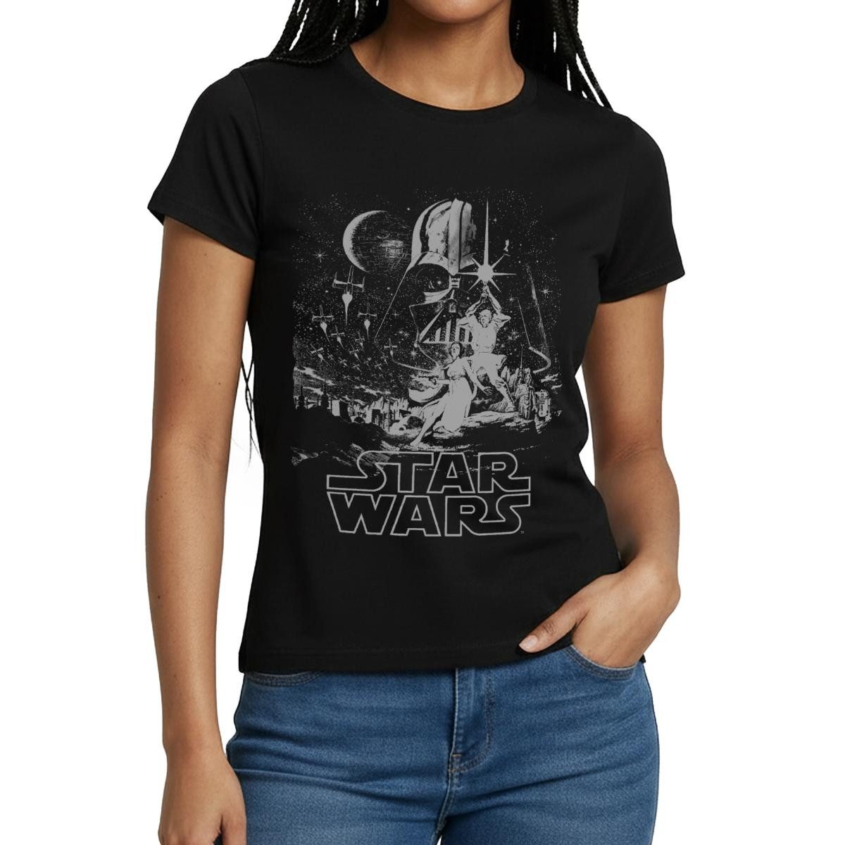 Spreadshirt T-Shirt Star Wars Galaxie Darth Vader Retro Frauen T-Shirt (1-tlg) Slim Fit, fällt klein aus