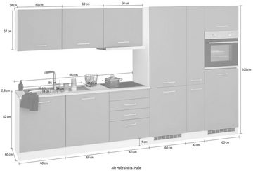 HELD MÖBEL Küchenzeile Visby, mit E-Geräten, 330 cm,inkl. Kühl/Gefrierkombination und Geschirrspüler