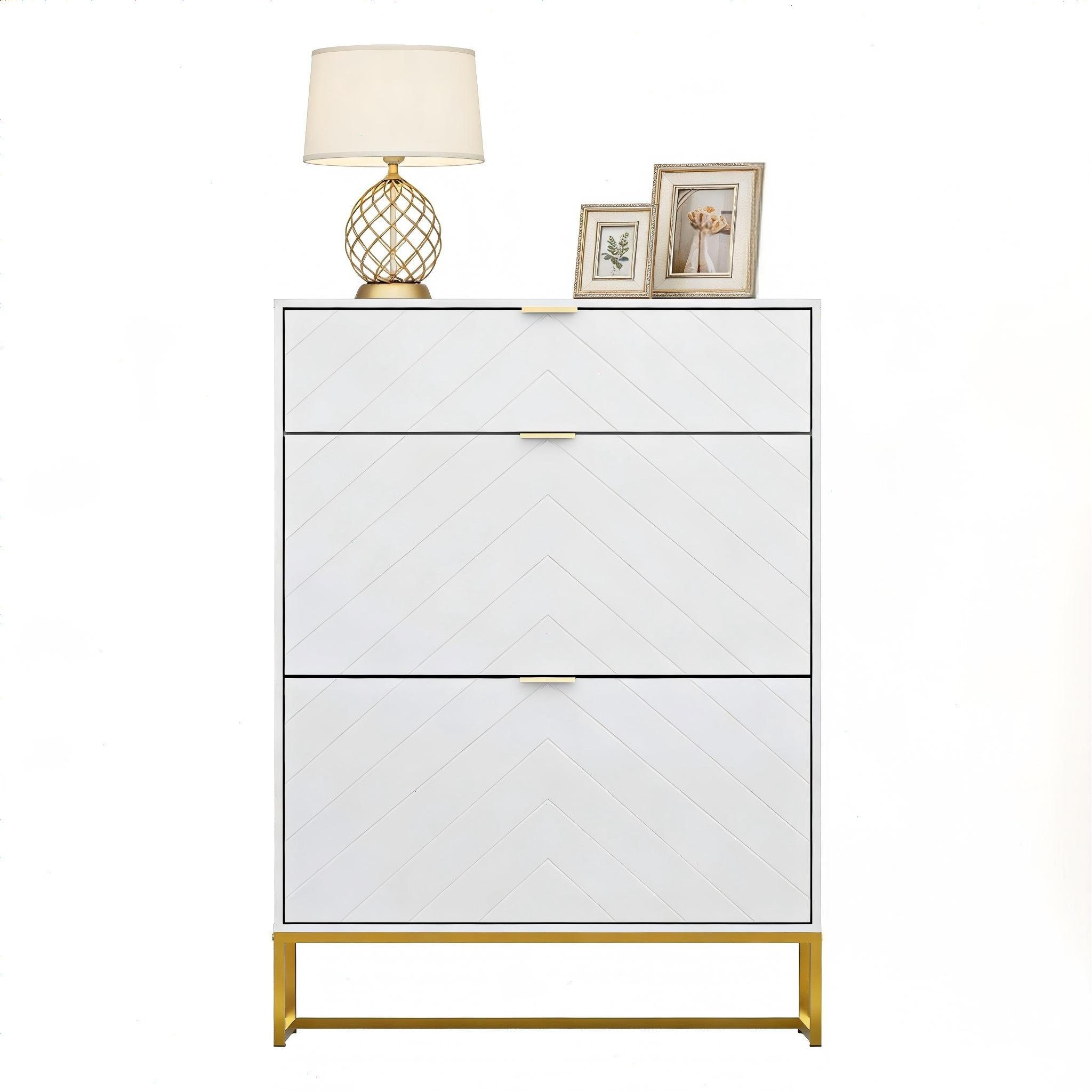 UEV Schuhschrank mit 3 Klappen schmal Schuhablage (Modern Schuhkommode im Flur Diele,80x24x122cm) Platzsparend, mit Kippschutz/Trennwand verstellbar