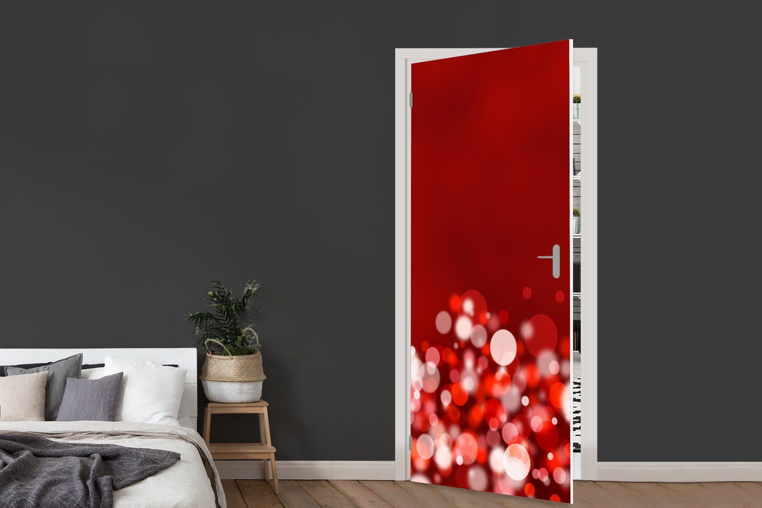 75x205 (1 St), Design bedruckt, Matt, Türaufkleber, Tür, - Türtapete Rot - abstrakt - Licht, MuchoWow cm Fototapete für