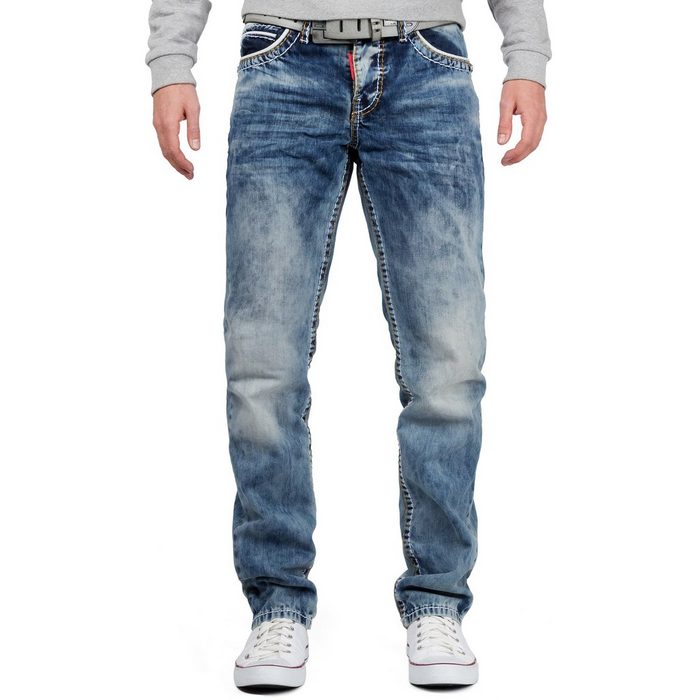 Cipo & Baxx Regular-fit-Jeans BA-CD148 Regular Fit Jeans stonewashed Casual Look mit dicken Nähten