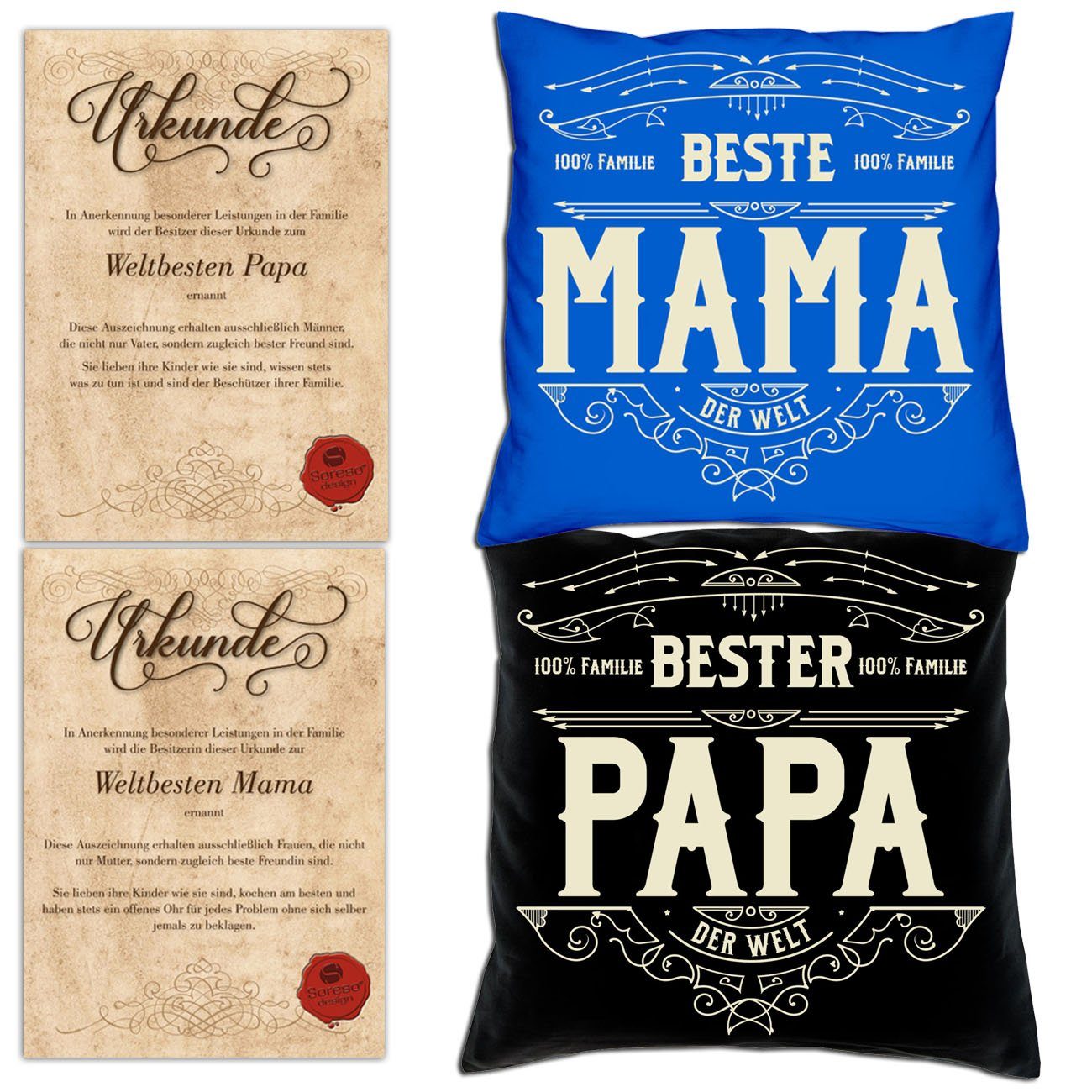 Mama Dekokissen Weihnachtsgeschenk royal-blau für Beste Papa Soreso® mit Kissen-Set Bester Urkunden, Eltern