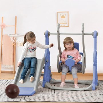 Celya Indoor-Rutsche 4 In 1 Kinderrutsche Schaukel mit Basketballständer,Kletterleiter, Kletterleiter, Schaukel Rutsche Gartenrutsche für In- und Outdoor