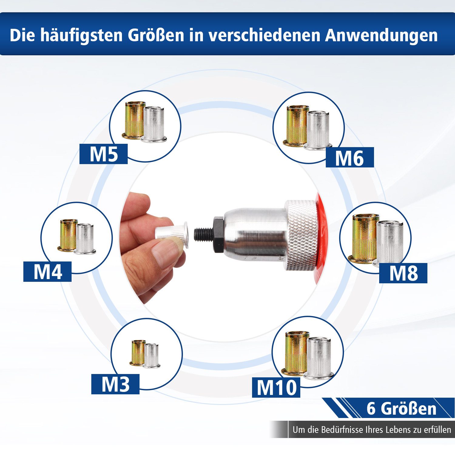 CCLIFE Niete 500tlg Nietmuttern Sortiment M3 M4 M5 M6 M8 M10 Flachkopf – Bild 4 von 5