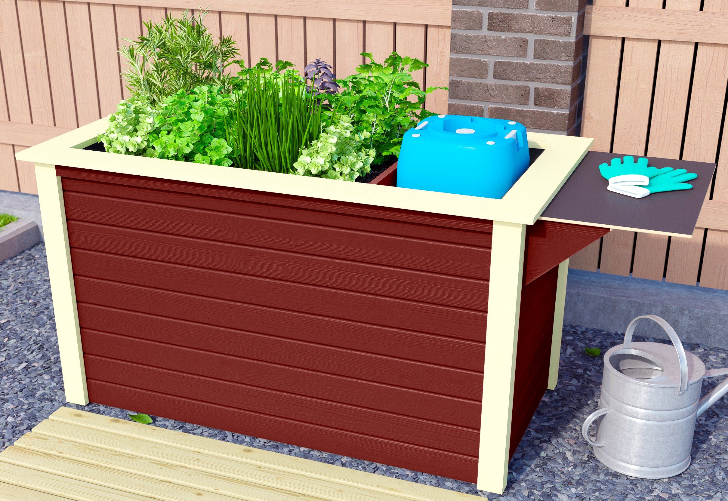 KARIBU Hochbeet »1«, BxTxH 133x69x82 cm, kastanienrot, mit Schrank