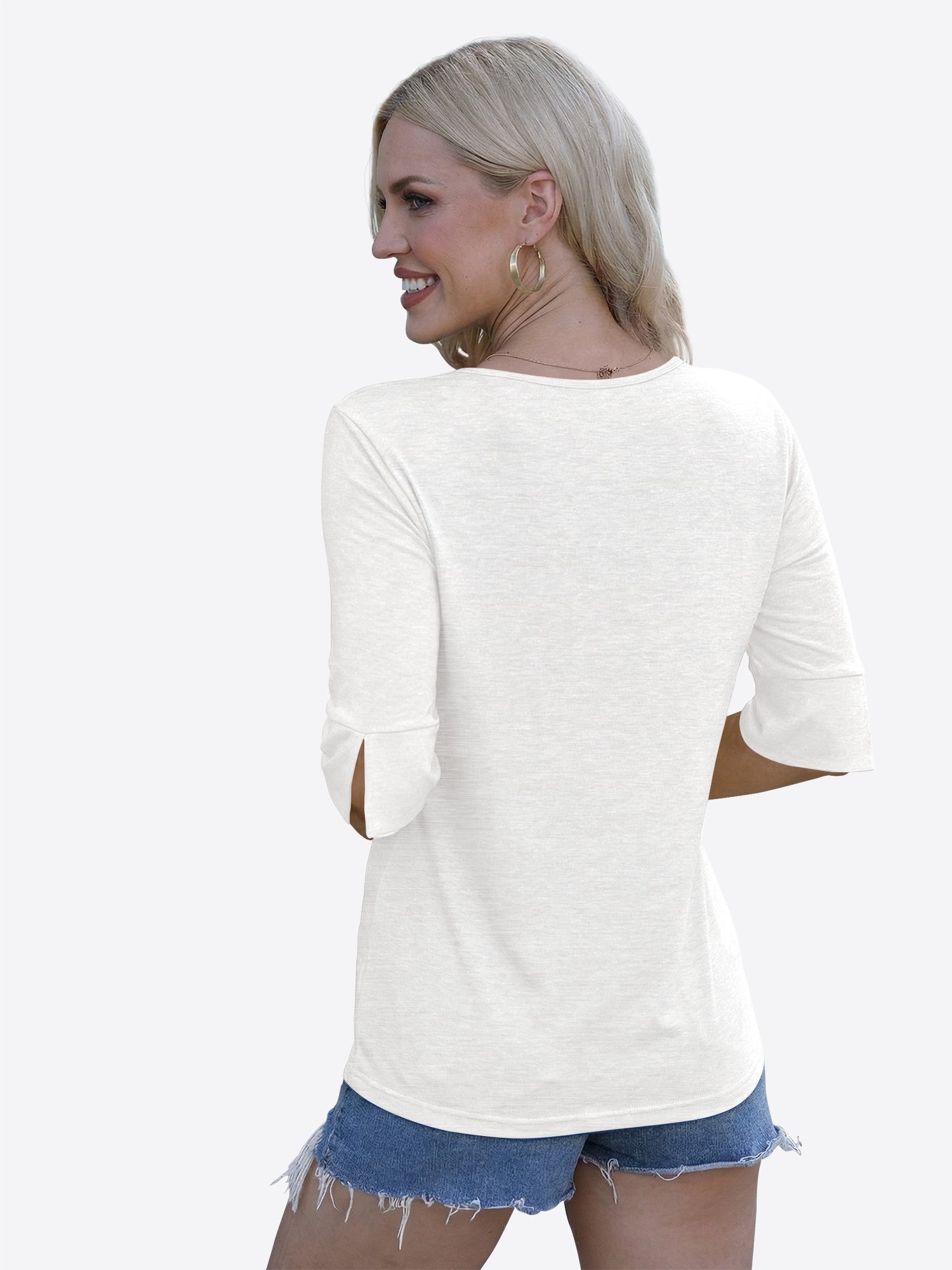 Imily Bela T-Shirt Dsmen Basic Tops mit halben Ärmeln (Packung, 1-tlg., 1per-Pack) mit V-Ausschnitt
