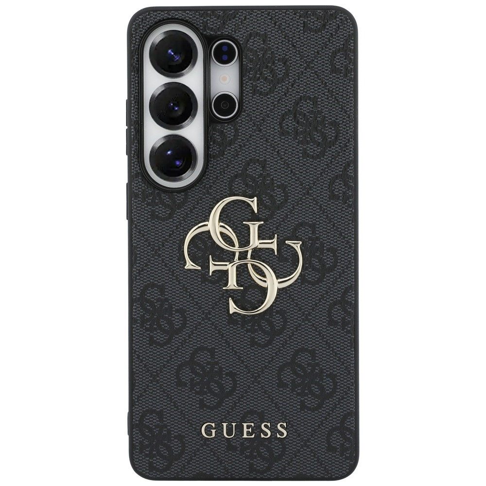 Guess Handyhülle Hülle grau Galaxy S26 Ultra Kunstleder Big Logo goldfarben Metall 6,9 Zoll, Kantenschutz