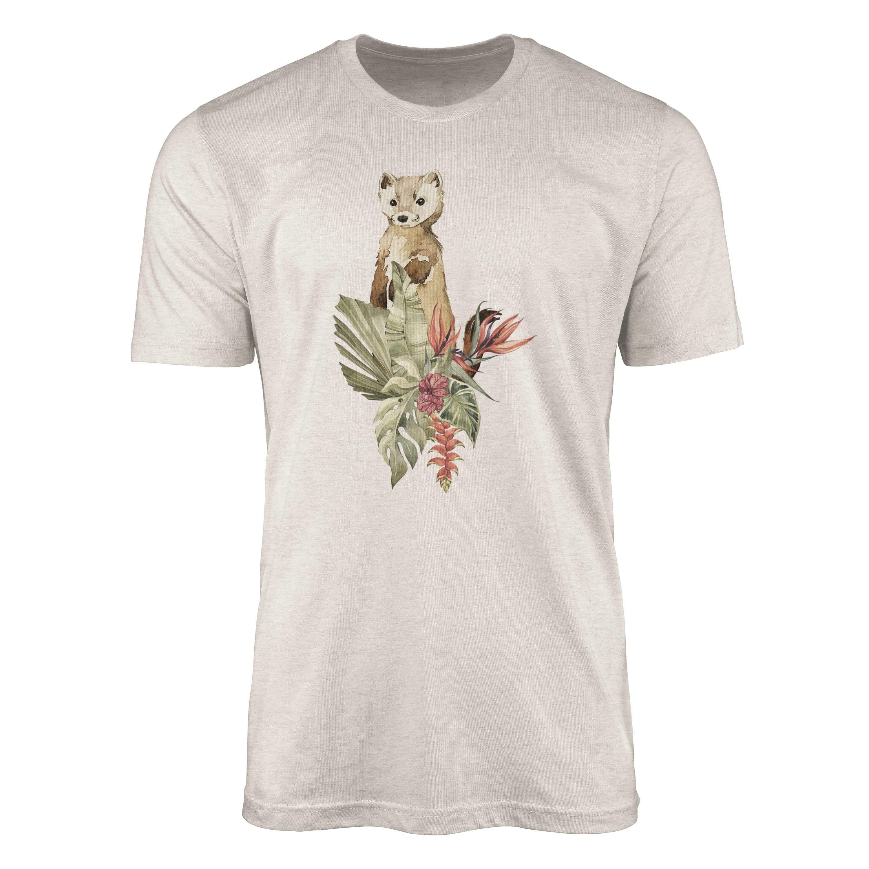 Sinus Art T-Shirt Herren Shirt 100% gekämmte Bio-Baumwolle T-Shirt Aquarell Wiesel Blumen Motiv Nachhaltig Ökomode au (1-tlg)