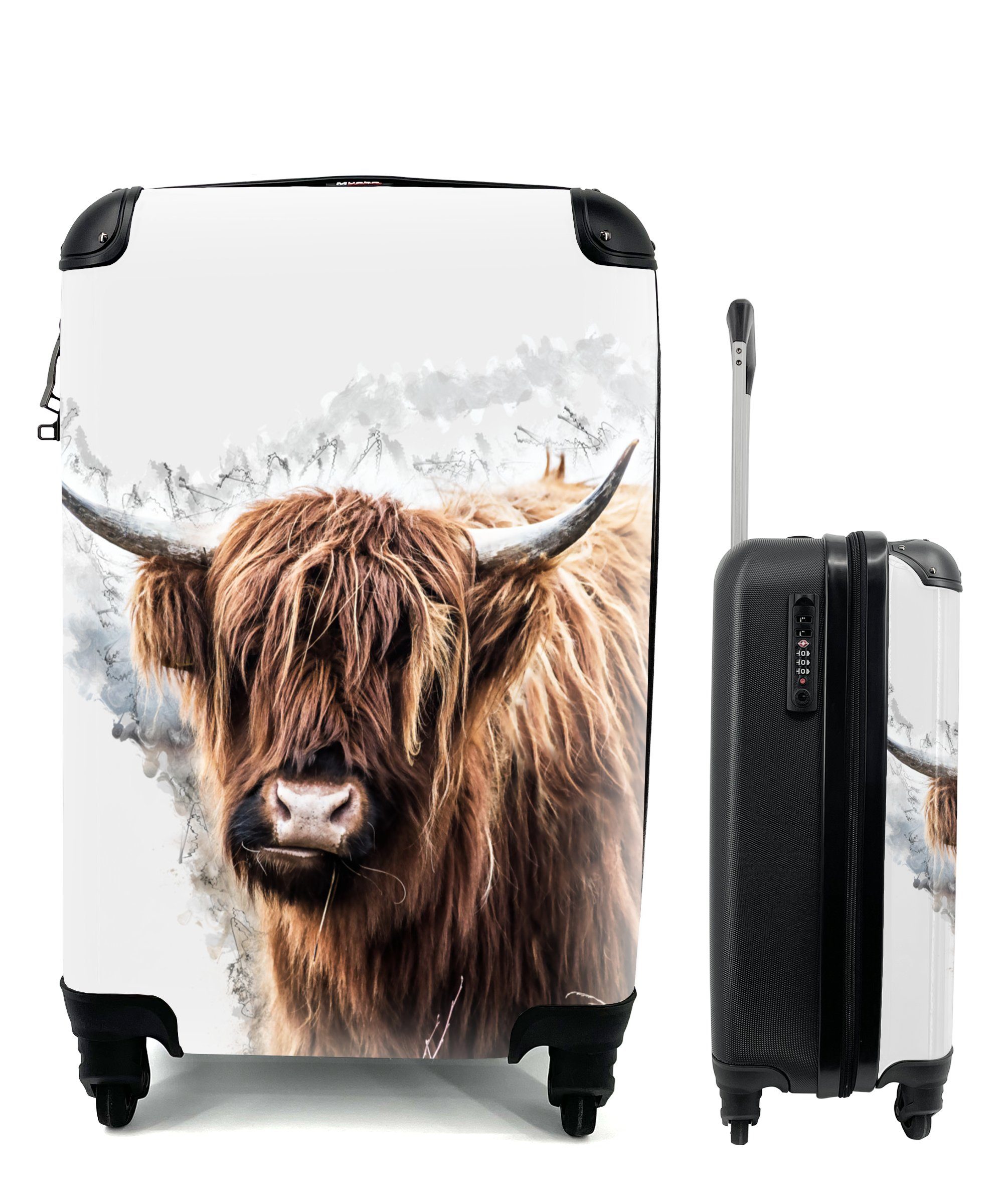 MuchoWow Handgepäckkoffer Schottischer Highlander - Tiere - Farbe, 4 Rollen, Reisetasche mit rollen, Handgepäck für Ferien, Trolley, Reisekoffer